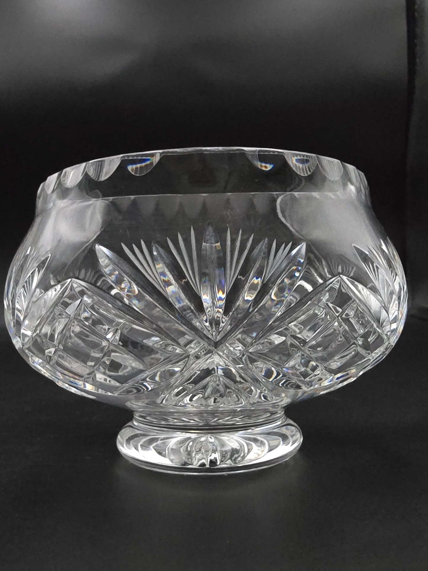 Vintage 5½" Crystal Rose Bowl – Fluted & Cross Cut Glass Posy Vase with Star Base, c.1970s