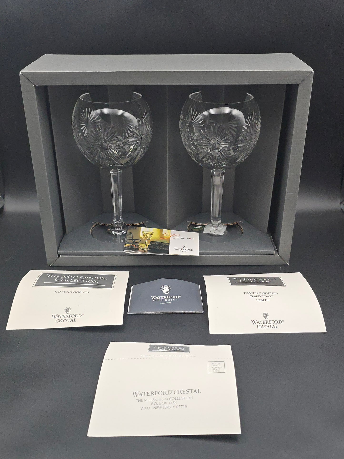 Waterford Crystal The Millennium Collection Toasting Goblets Pair. Third Toast - Health. Boxed.