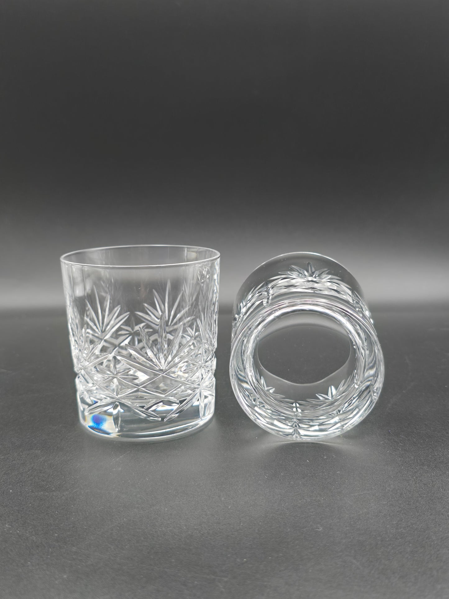Pair of Edinburgh Crystal Duet Pattern Tumblers – 10oz – Signed, in Original Satin-Lined Box – 8.5cm Tall – Vintage Scottish Cut Crystal