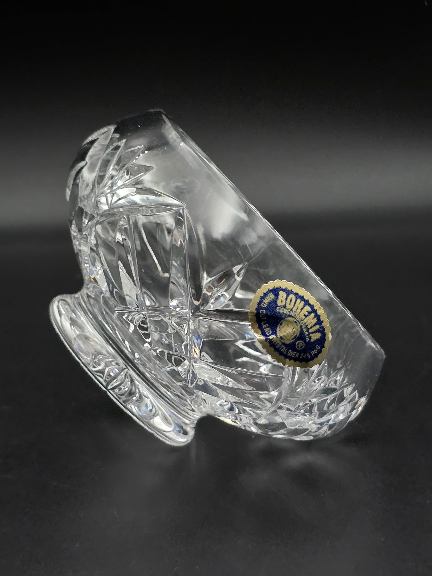 Bohemia Crystal Small Rose Posy Bowl with Star Base & Wire Mesh Frog, 4.5" Vintage Czech Crystal Vase