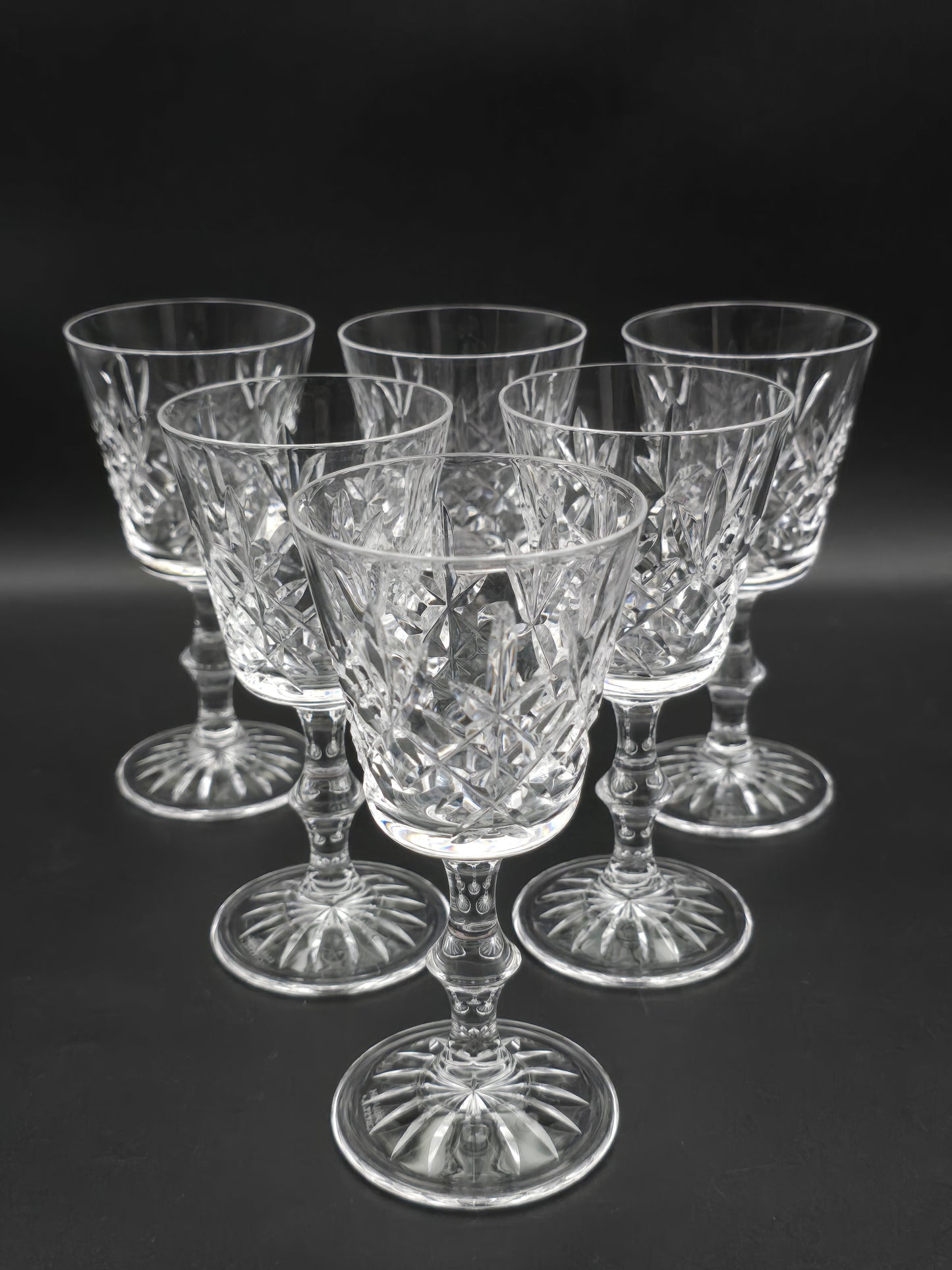 Set of 6 Edinburgh Crystal Lomond Pattern sherry or small wine glasses. 135ml