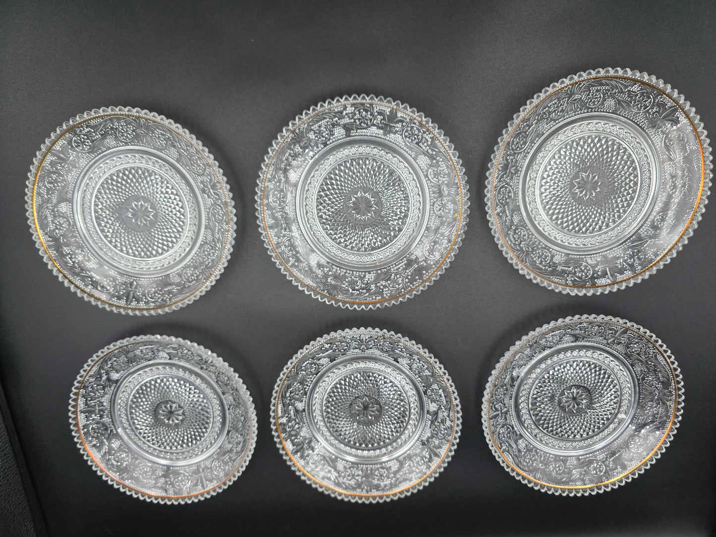 Set of 6 Vintage Pressed glass side plates. 15cm
