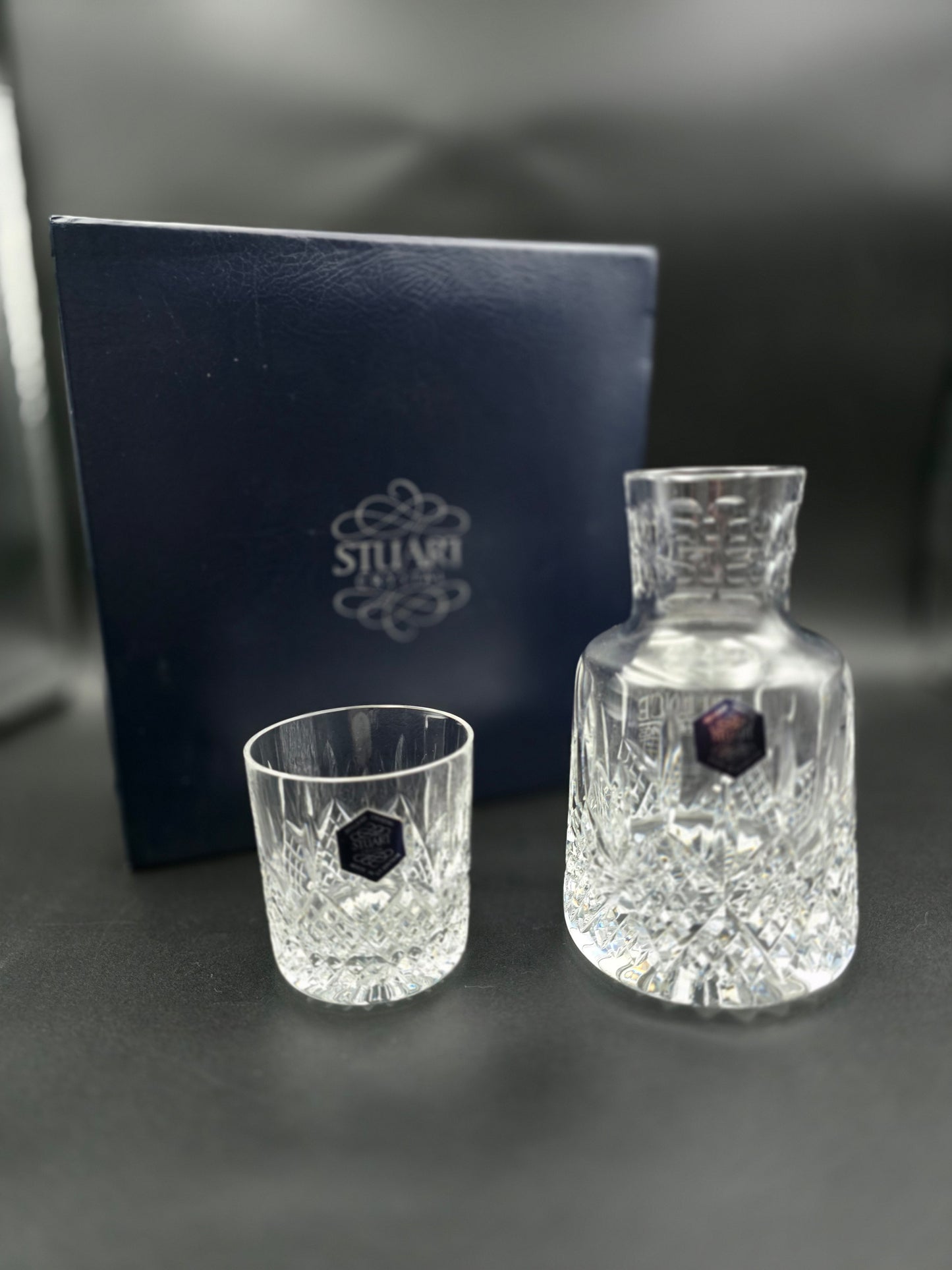 Stuart Crystal Shaftesbury pattern bedside Carafe and Tumbler set. Boxed