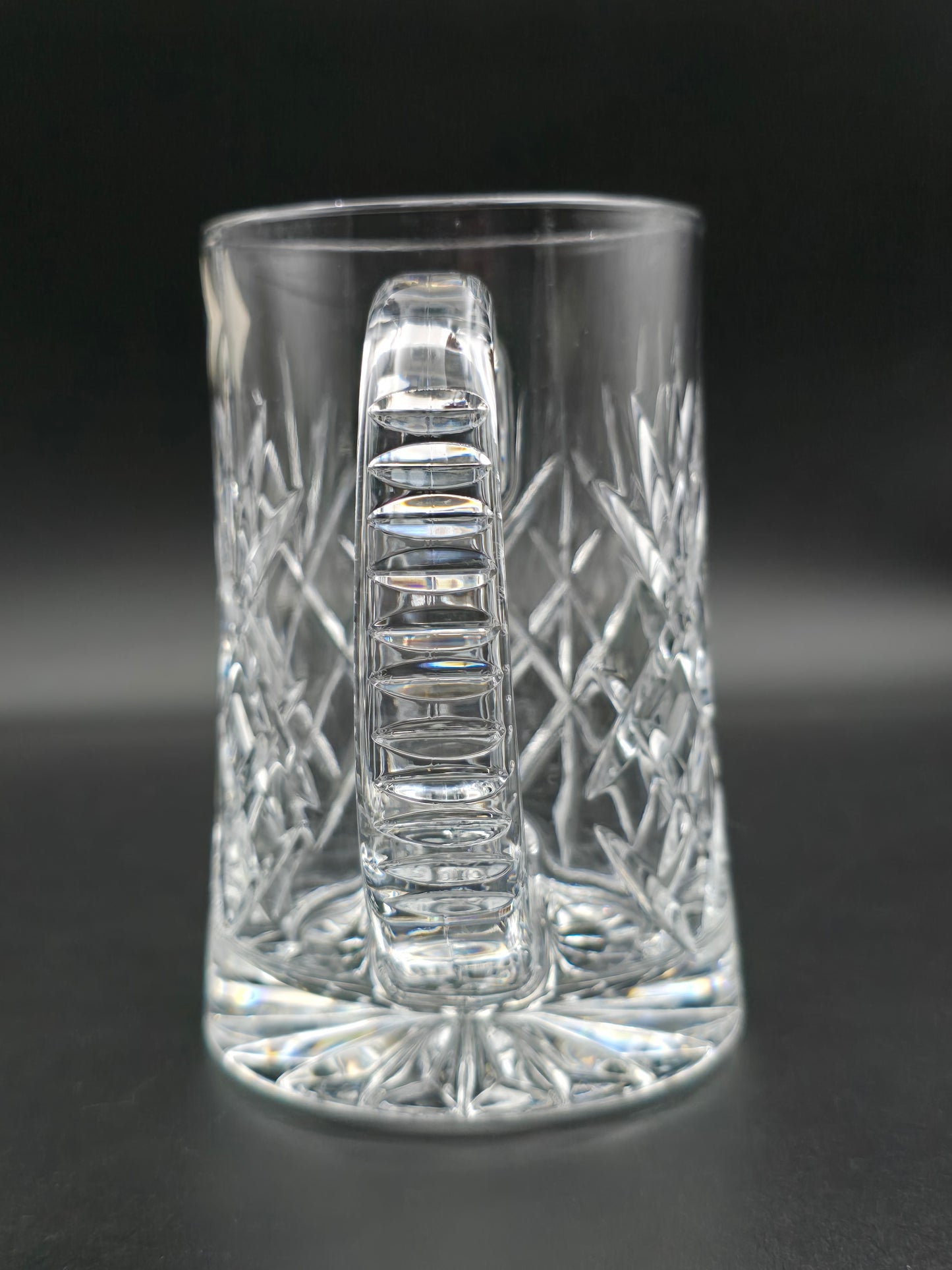 Vintage Cut Crystal Pint Tankard | Star Cut Base | Textured Handle | 14cm Tall | British Crystal Beer Mug | Gift for Him