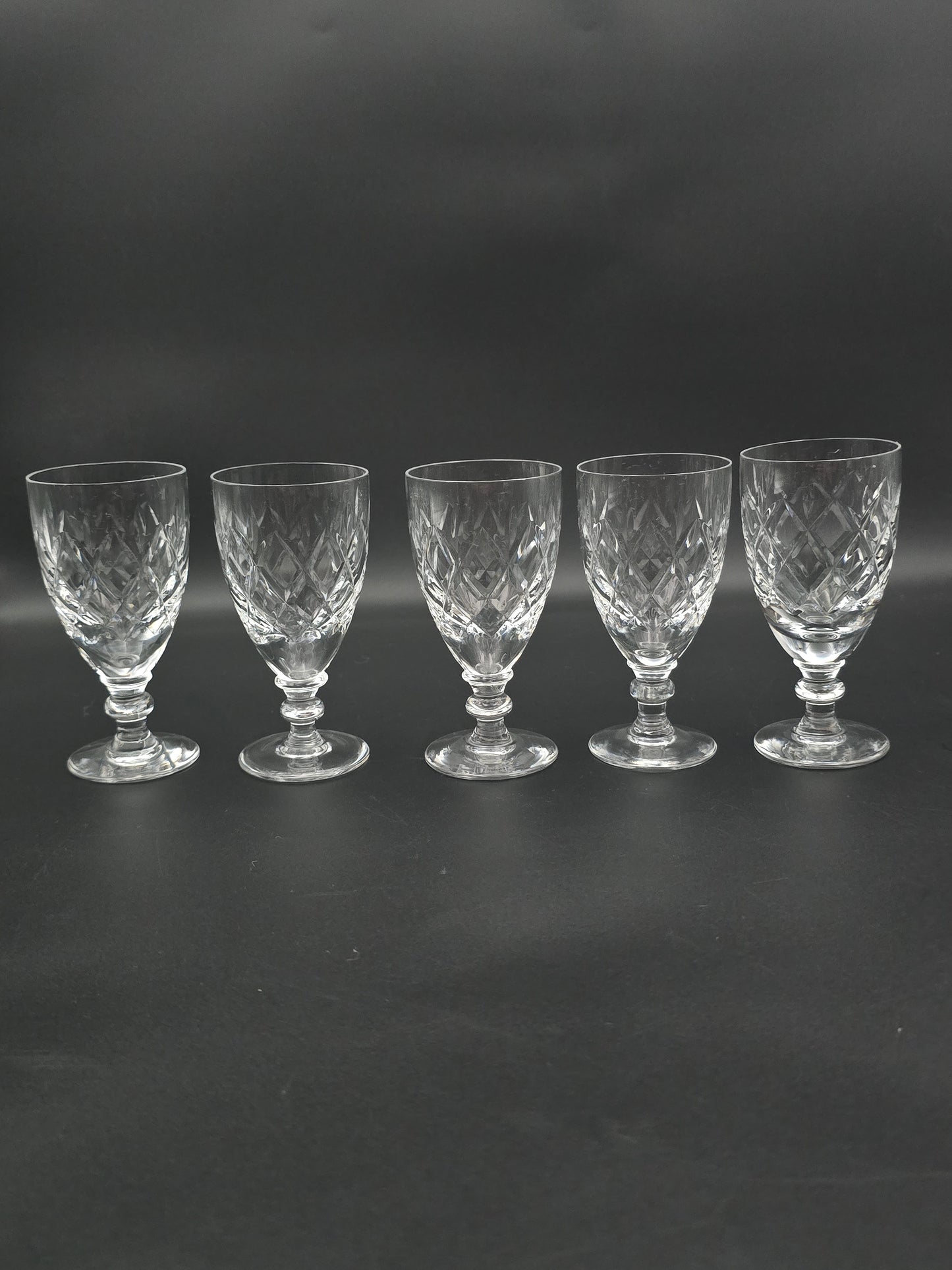 Set of 5 Webb Corbett Clifton Pattern Crystal liqueur glasses. 100ml.