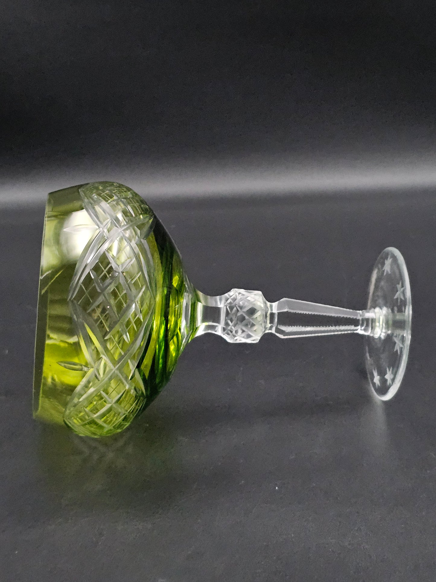 Set of 4 Overlay Green Crystal Coupe glasses