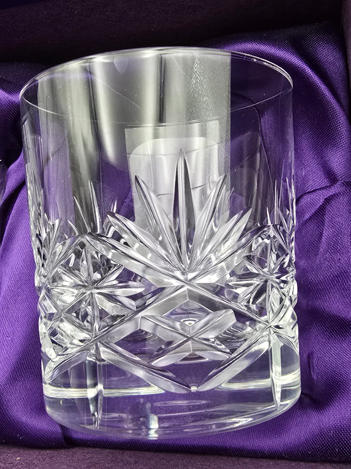 Pair of Edinburgh Crystal Duet Pattern Tumblers – 10oz – Signed, in Original Satin-Lined Box – 8.5cm Tall – Vintage Scottish Cut Crystal