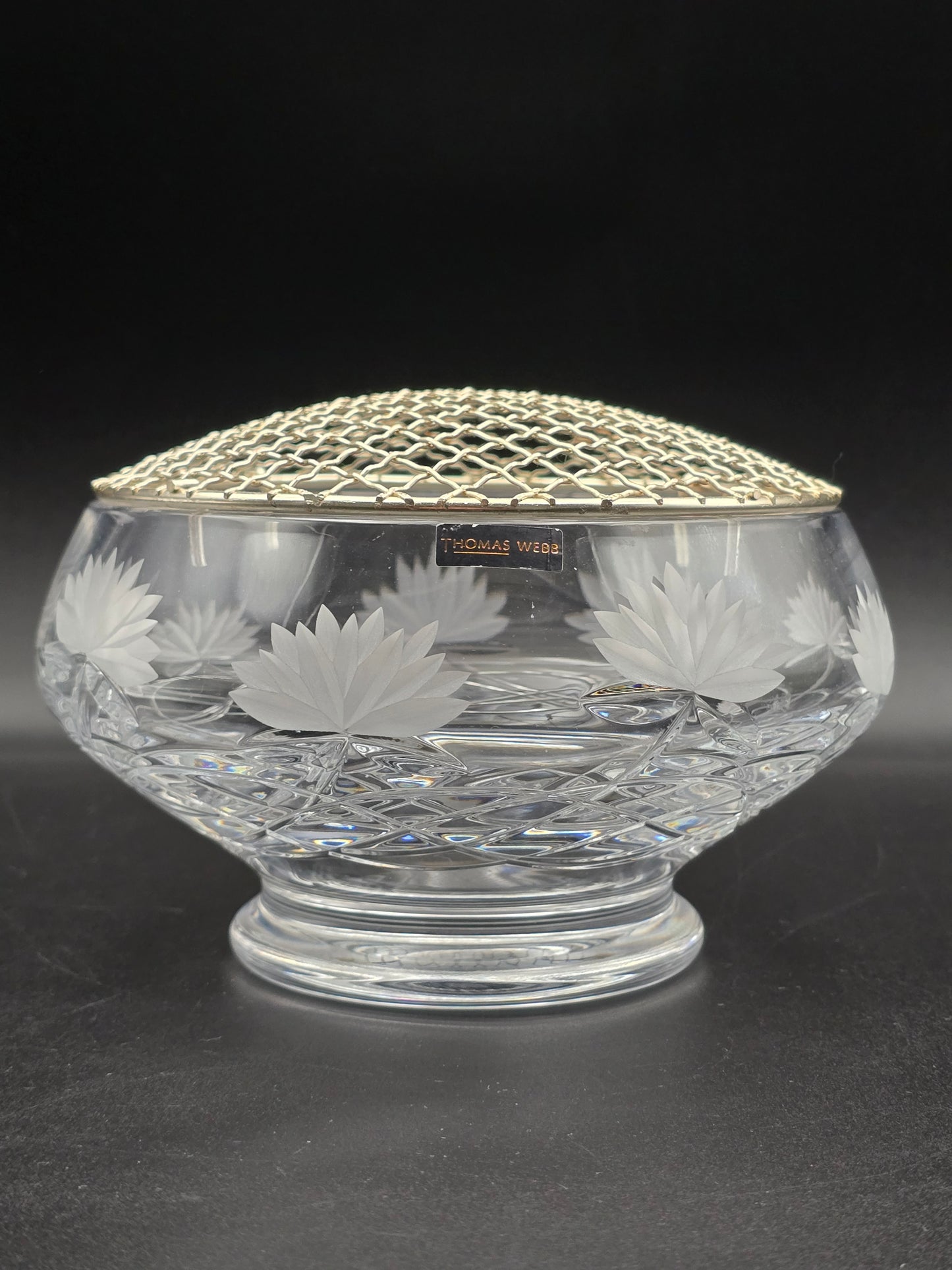 Thomas Webb Crystal Rosebud Bowl with Water Lily Etch – 7″ (18 cm) Footed Posy Rose Bowl, Signed English Lead Crystal Vintage