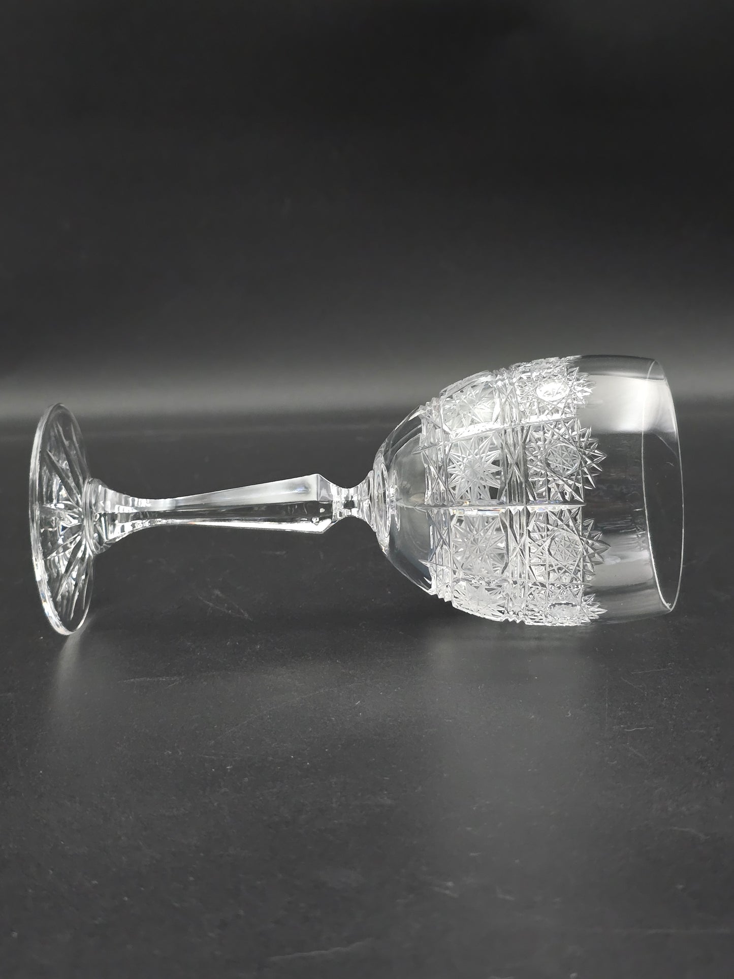 Set of 6 Bohemian vintage Crystal large wine glasses. 250ml