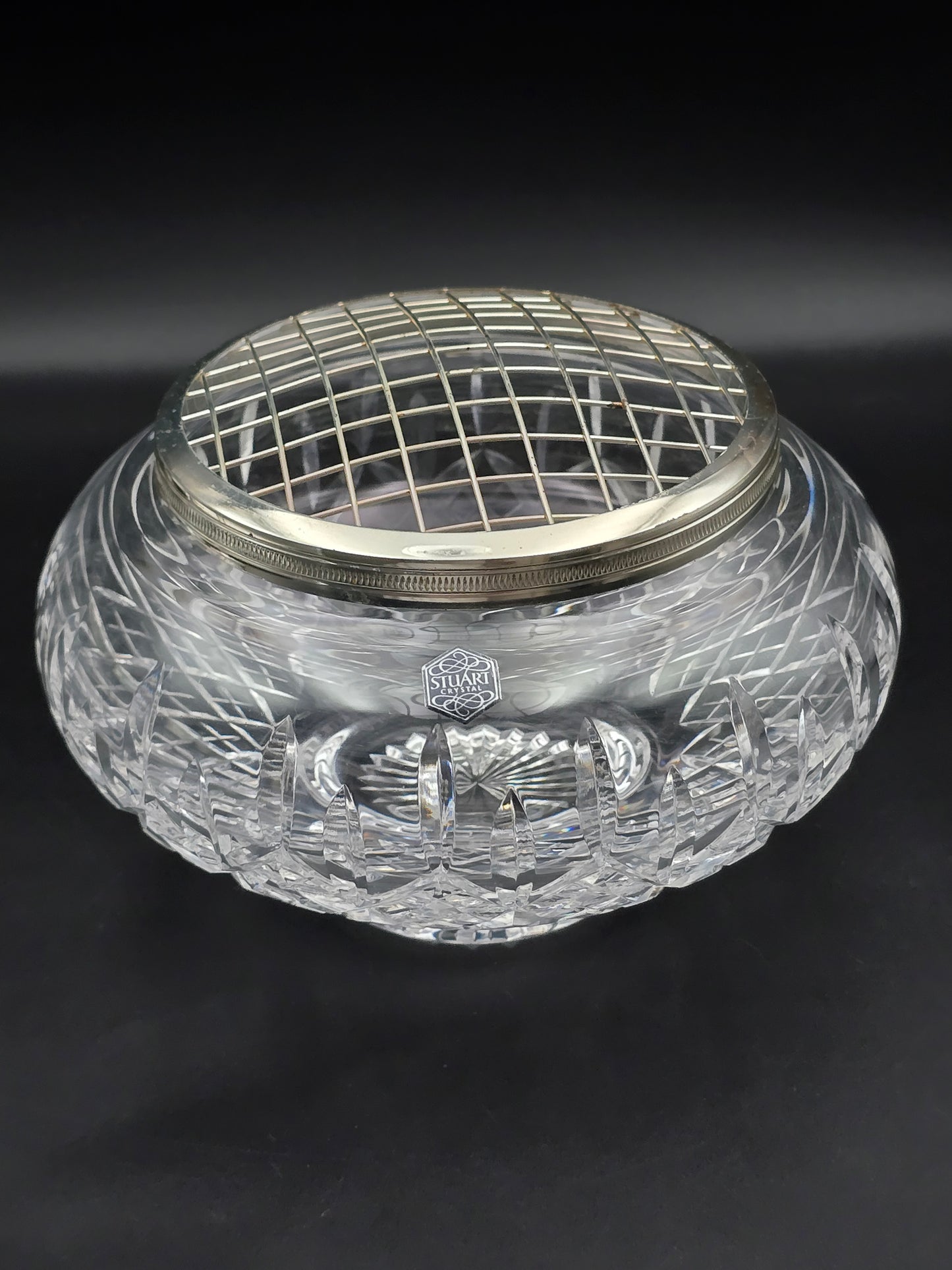 Stuart Crystal Shaftesbury Pattern Rose Bowl – Large 7.5" Vintage Posy Bowl – Heavyweight Cut Glass with Etched Mark & Starburst Base – 1.8kg Display Bowl