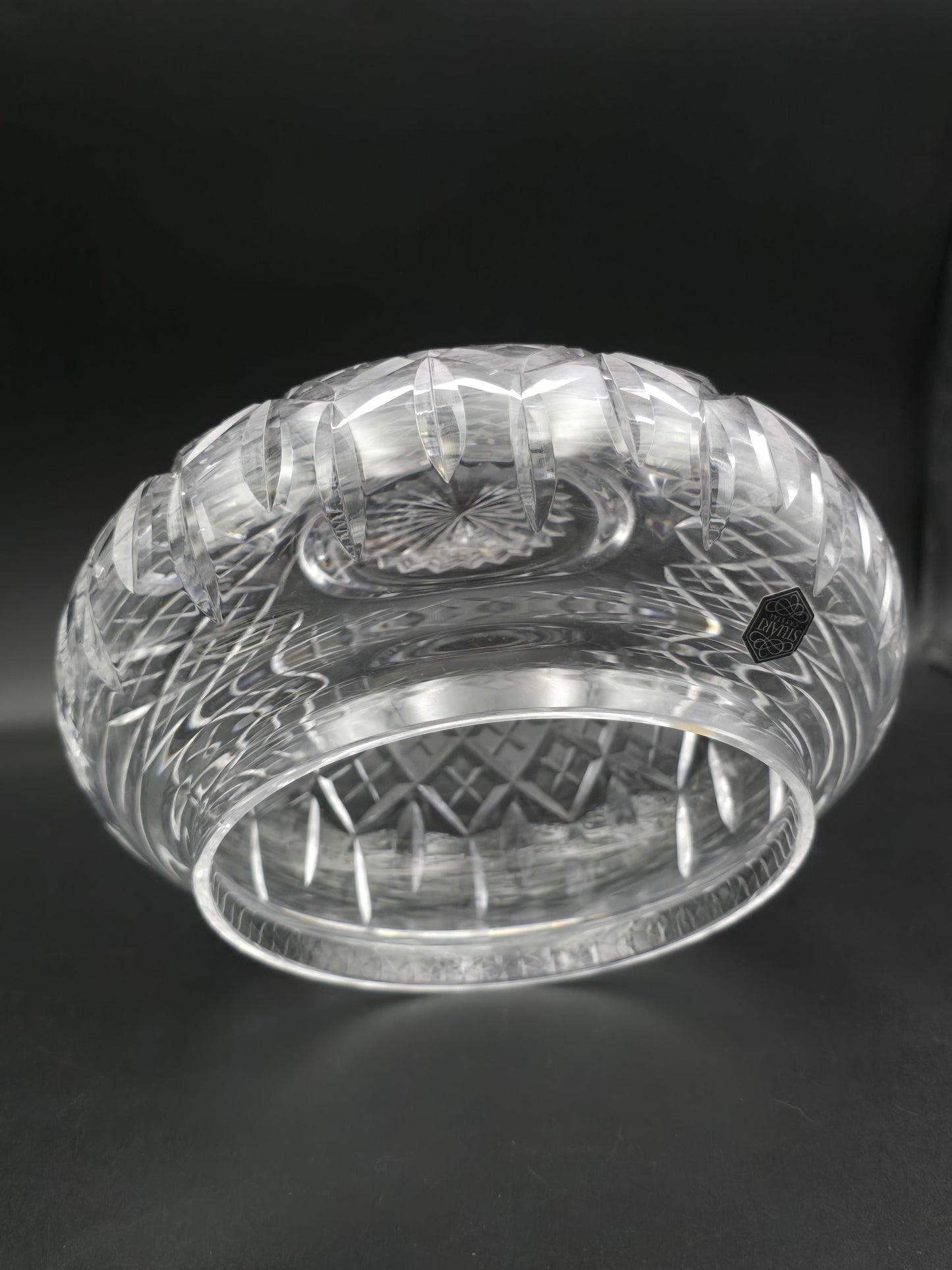Stuart Crystal Shaftesbury Pattern Rose Bowl – Large 7.5" Vintage Posy Bowl – Heavyweight Cut Glass with Etched Mark & Starburst Base – 1.8kg Display Bowl