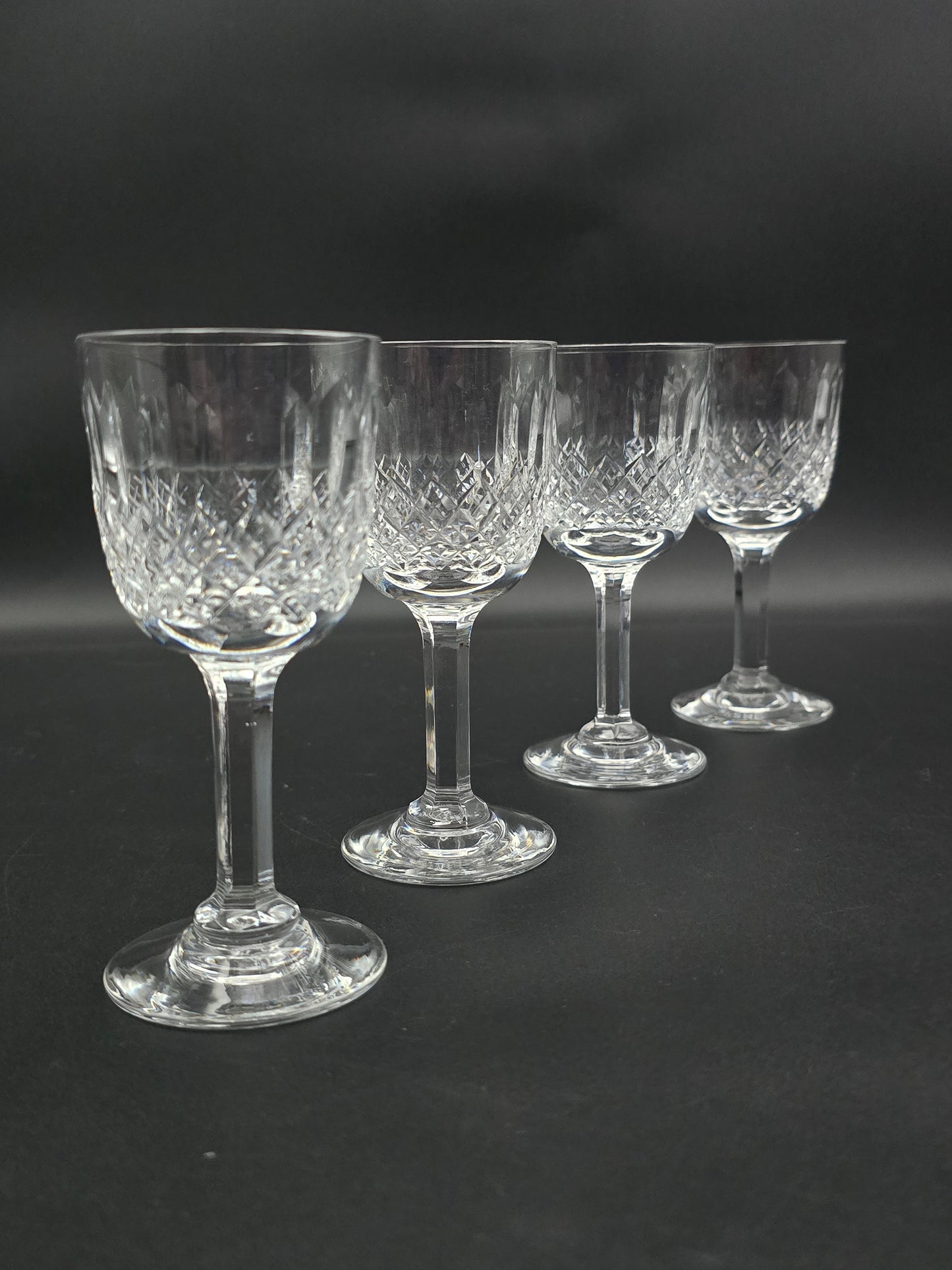 Set of 4 Thomas Webb Normandy pattern Crystal Liqueur glasses. 125ml.