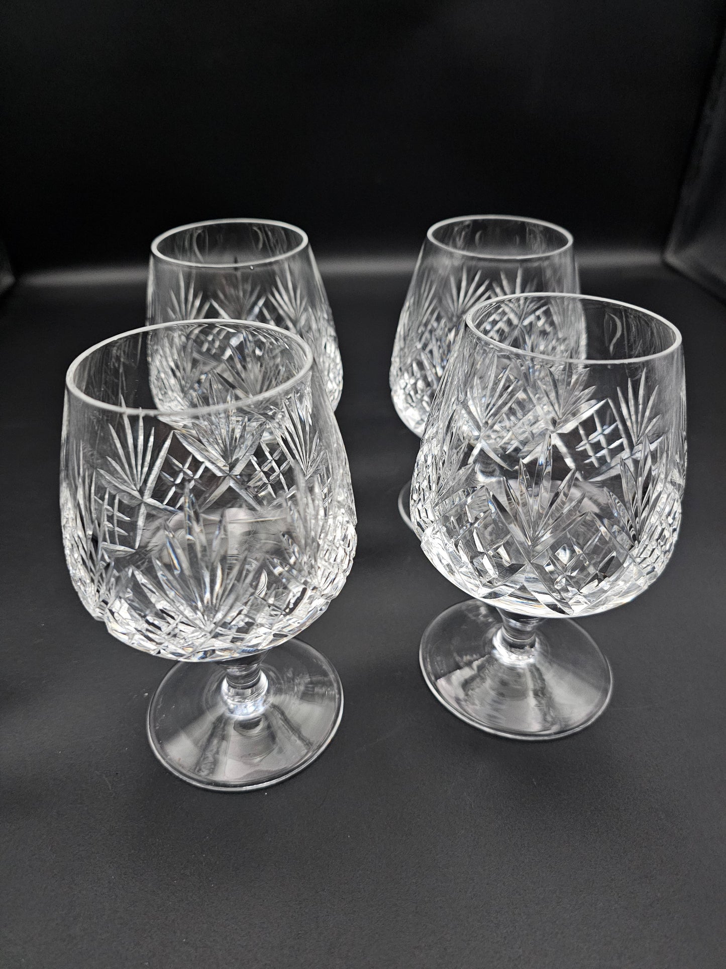 Set of 4 Knopped stem Crystal Brandy Cognac glasses 9oz