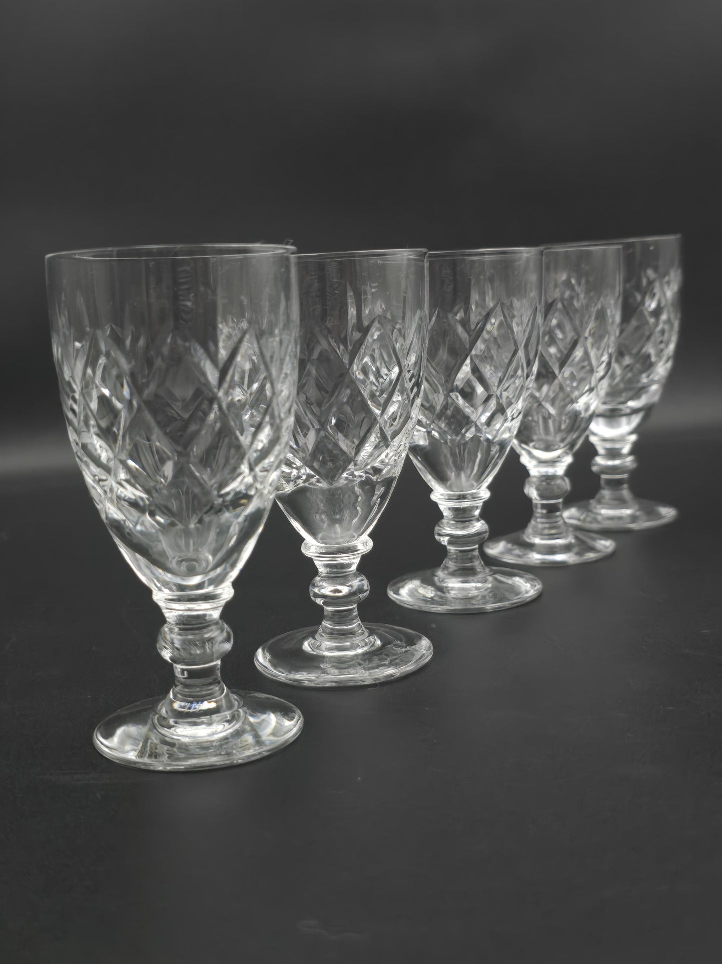 Set of 5 Webb Corbett Clifton Pattern Crystal liqueur glasses. 100ml.