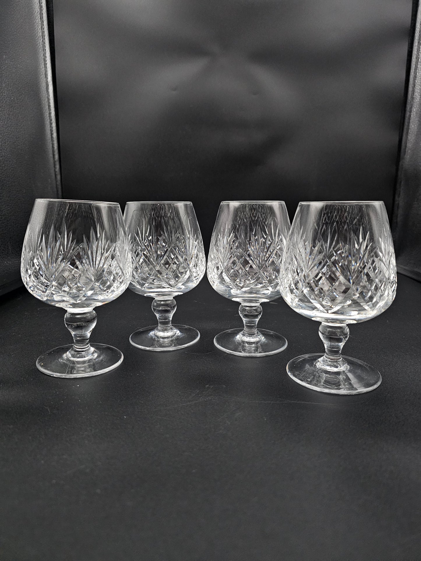 Set of 4 Knopped stem Crystal Brandy Cognac glasses 9oz