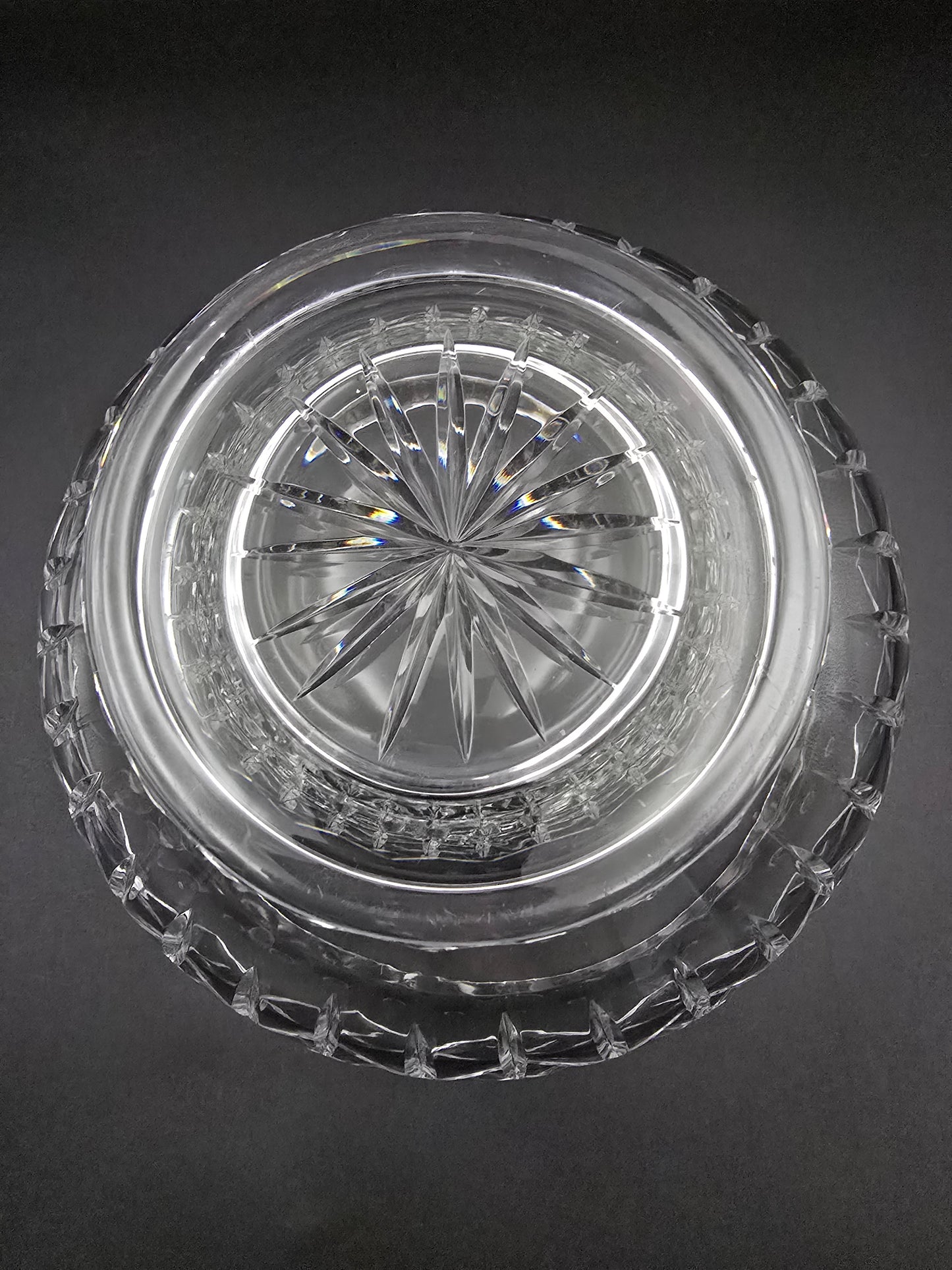XL Hand-Cut Crystal Rose Bowl with Mesh Frog | 3kg 15.5cm Tall x 24cm Wide | Vintage Star Base Posy Vase | Cut Cross & Fan Pattern