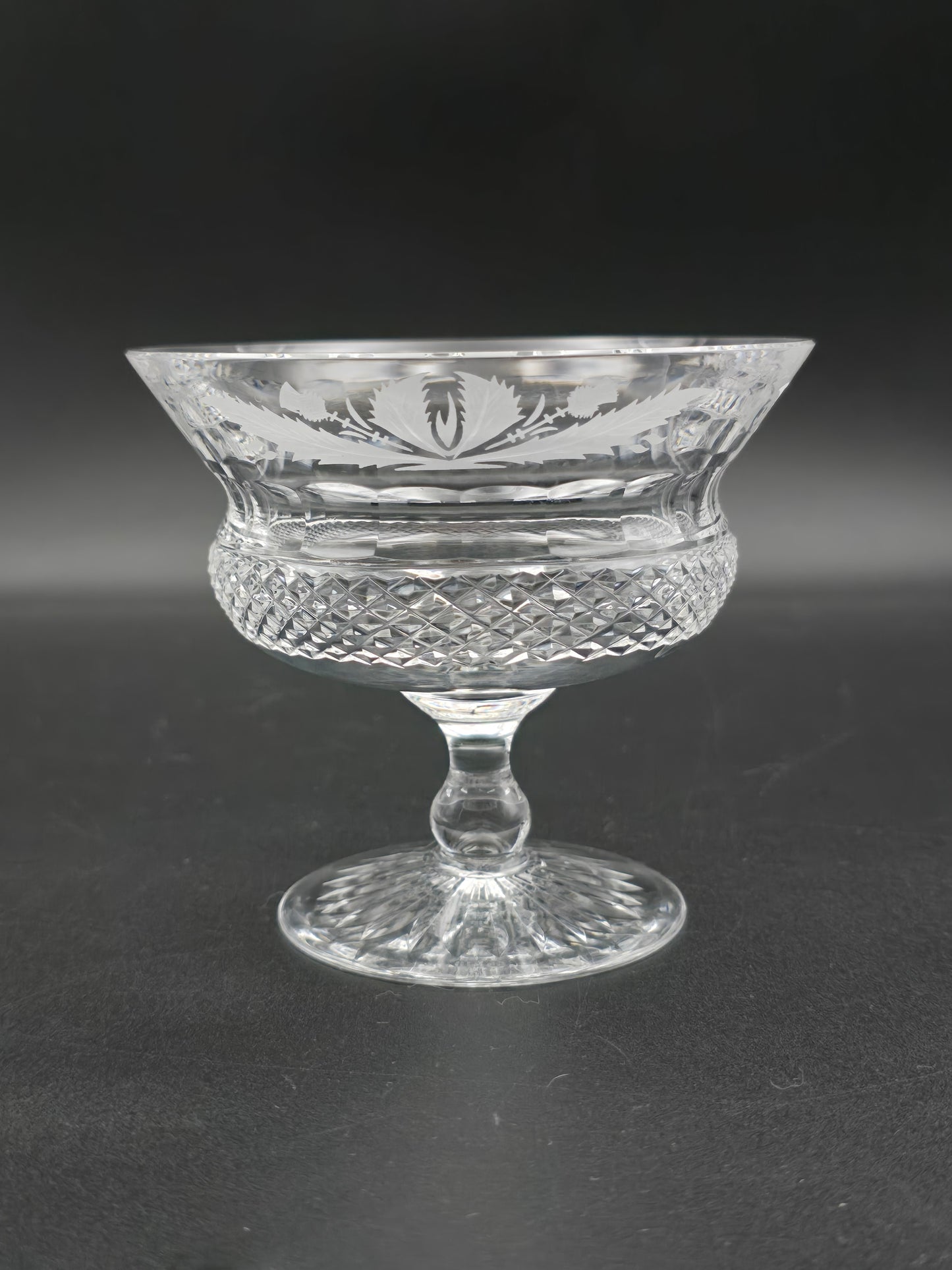 Set of 6 Mid Century Edinburgh Crystal Thistle Pattern Peach Melba Coupes. 300ml.