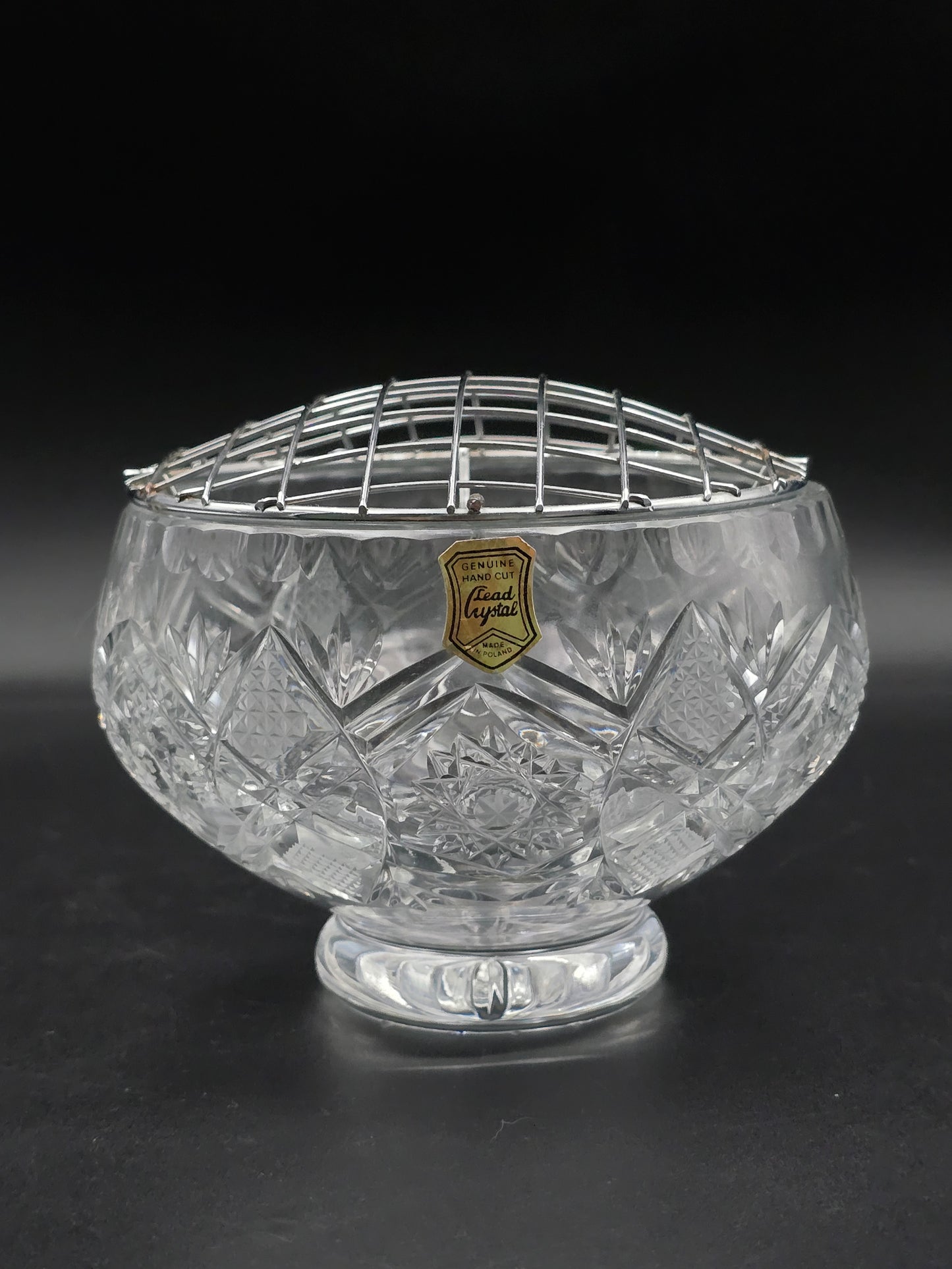 Vintage Lead Crystal Rose Posy Bowl with Star-Cut Base, 5.5" Tall, Elegant Table Vase, Likely Czech Bohemia Crystal