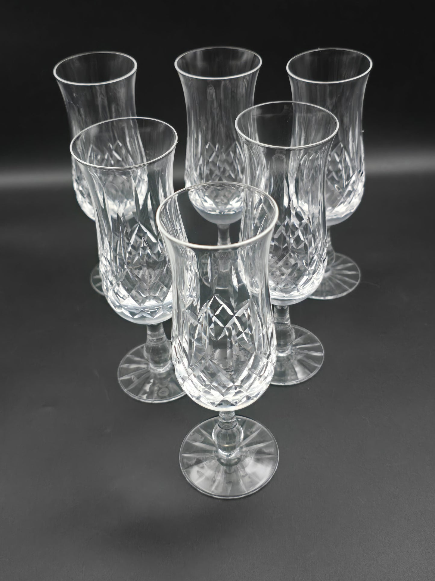 Set of 6 Vintage Crystal Champagne Flutes 175ml. 17.5cm tall