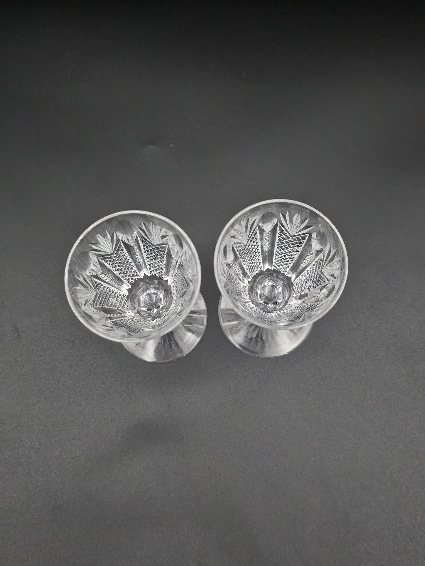 Pair of Small vintage Crystal Liqueur glasses. 85ml. 12cm tall