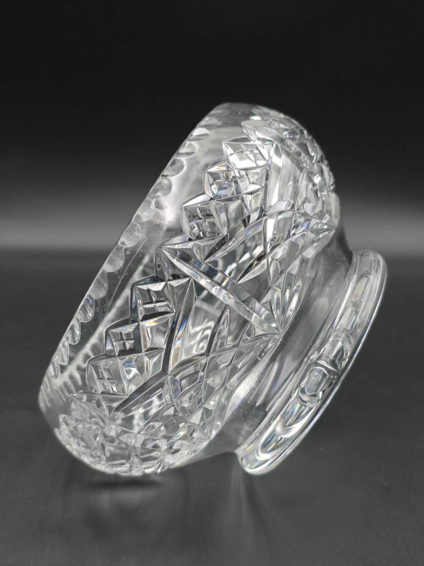 Vintage Lead Crystal Rose Bowl – 17.5cm Star Cut Base & Cross Pattern – Medium Table Centrepiece Vase
