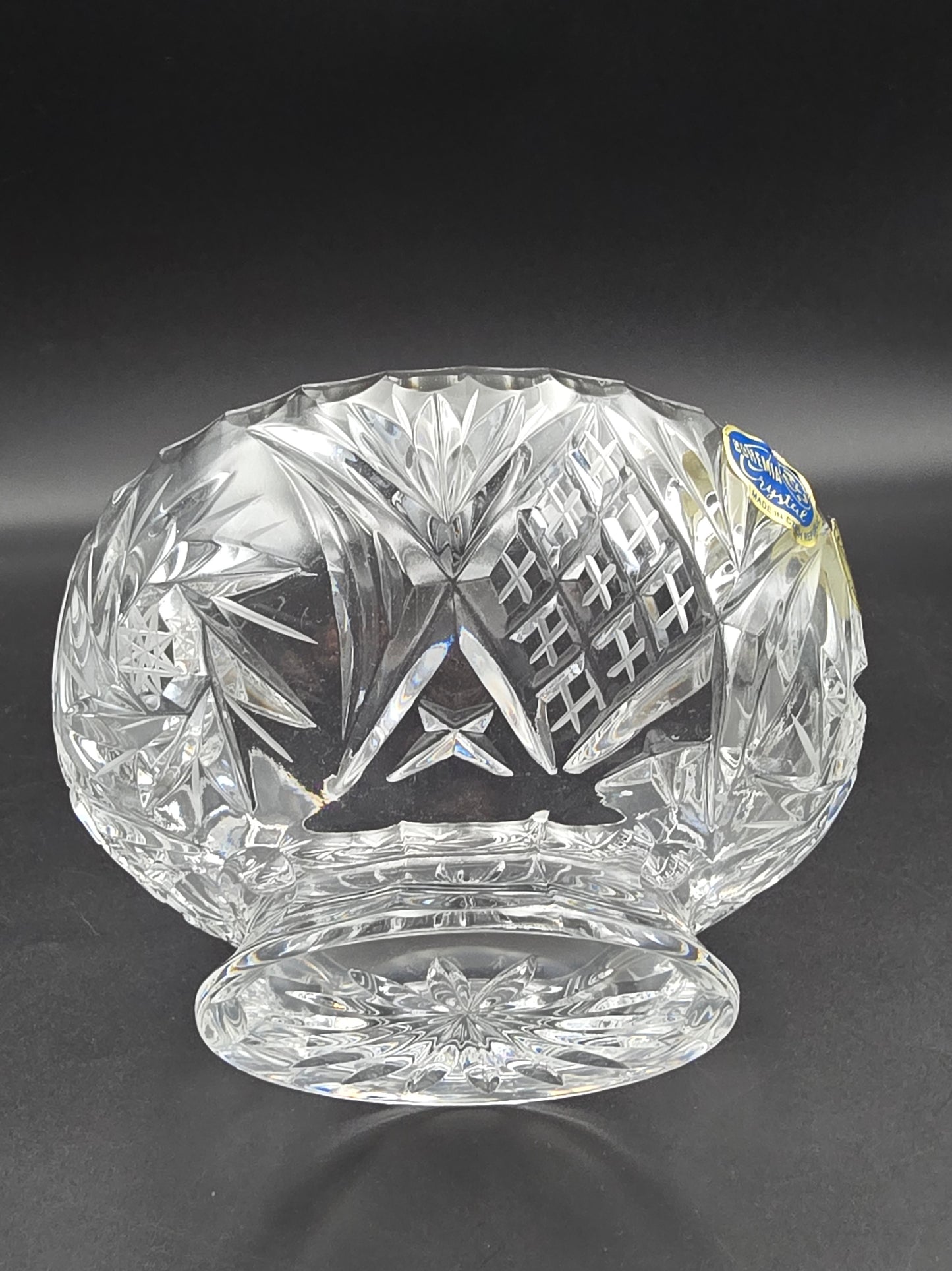 Bohemian Crystal Rose Bowl in Original Box – 6″ (15 cm) Hand‑Cut Lead Crystal, Footed Posy Bowl, Vintage Czech Glassware