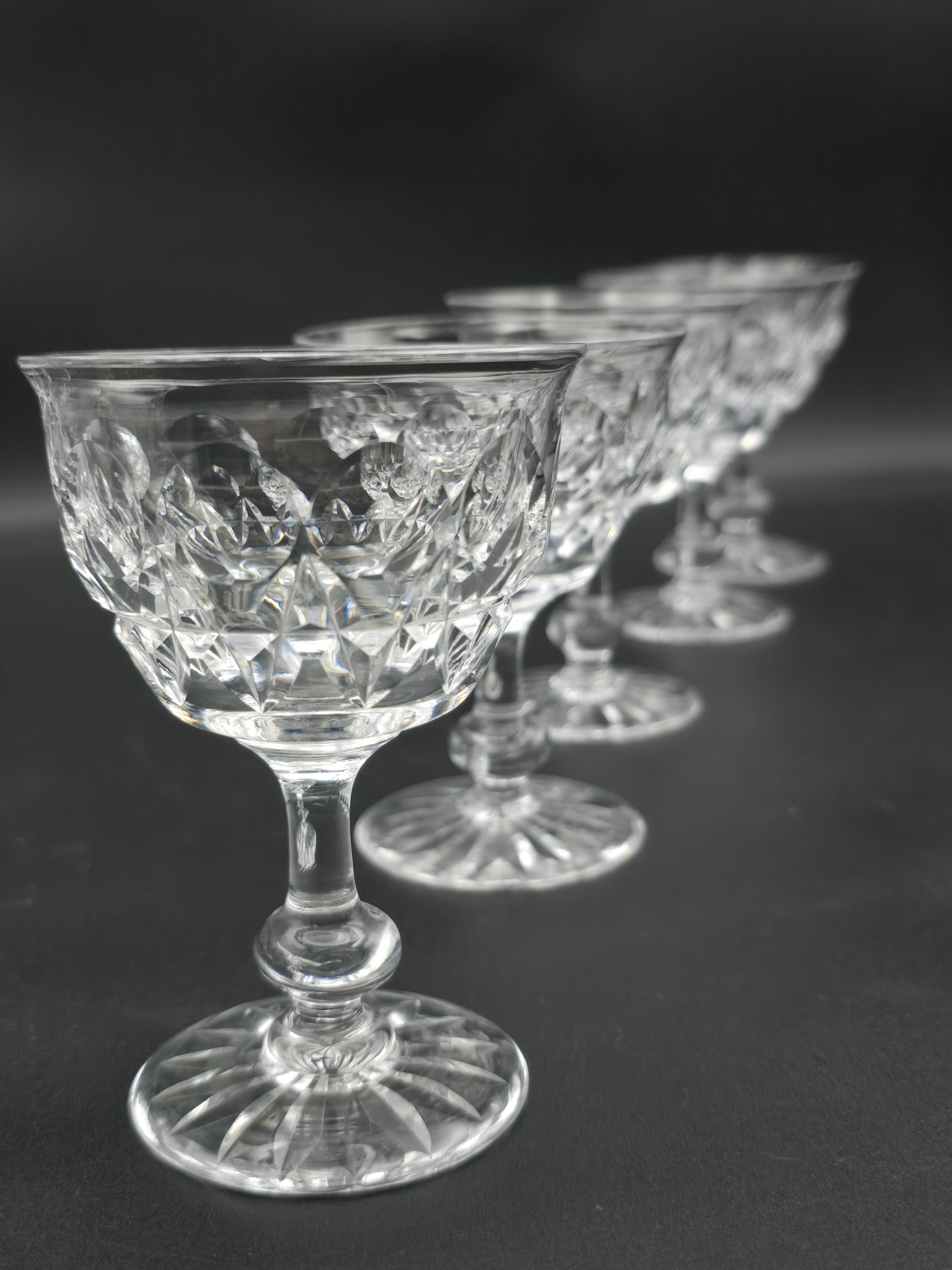 Set of 6 Tudor Crystal Raleigh Pattern English Crystal Coupe glasses 100ml