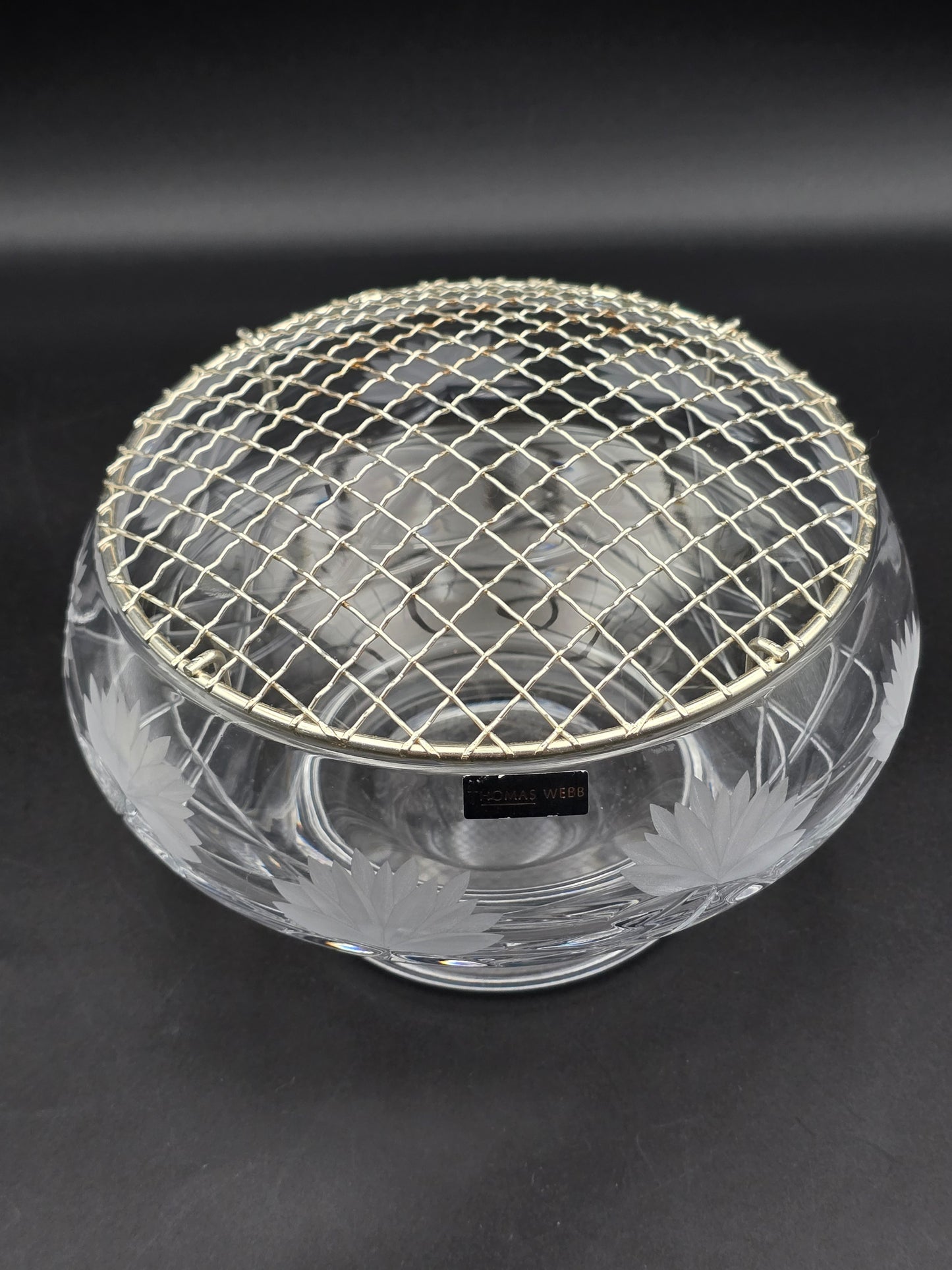 Thomas Webb Crystal Rosebud Bowl with Water Lily Etch – 7″ (18 cm) Footed Posy Rose Bowl, Signed English Lead Crystal Vintage