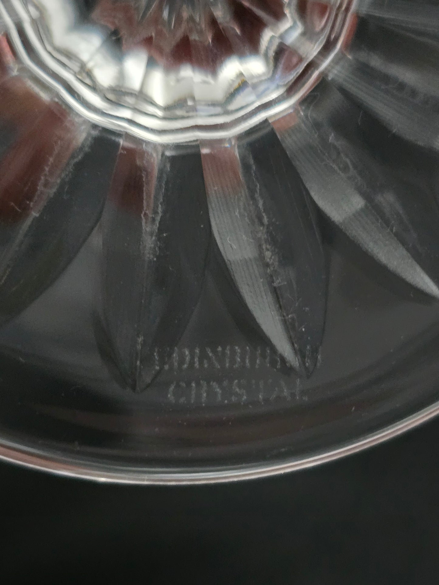 Pair of Edinburgh Crystal Lomond Pattern Crystal wine glasses. 200ml. 15.5cm tall