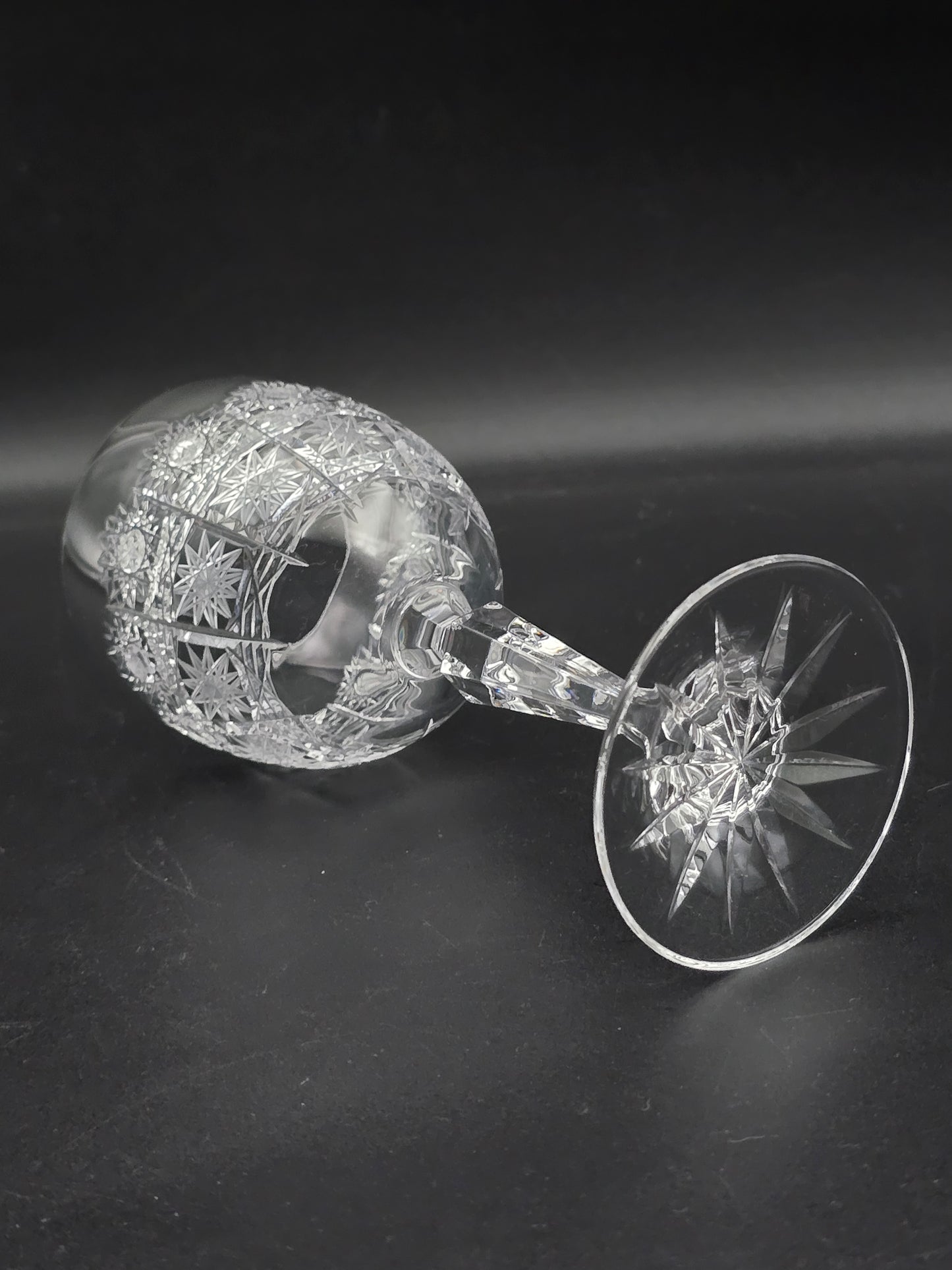 Set of 6 Bohemian vintage Crystal large wine glasses. 250ml