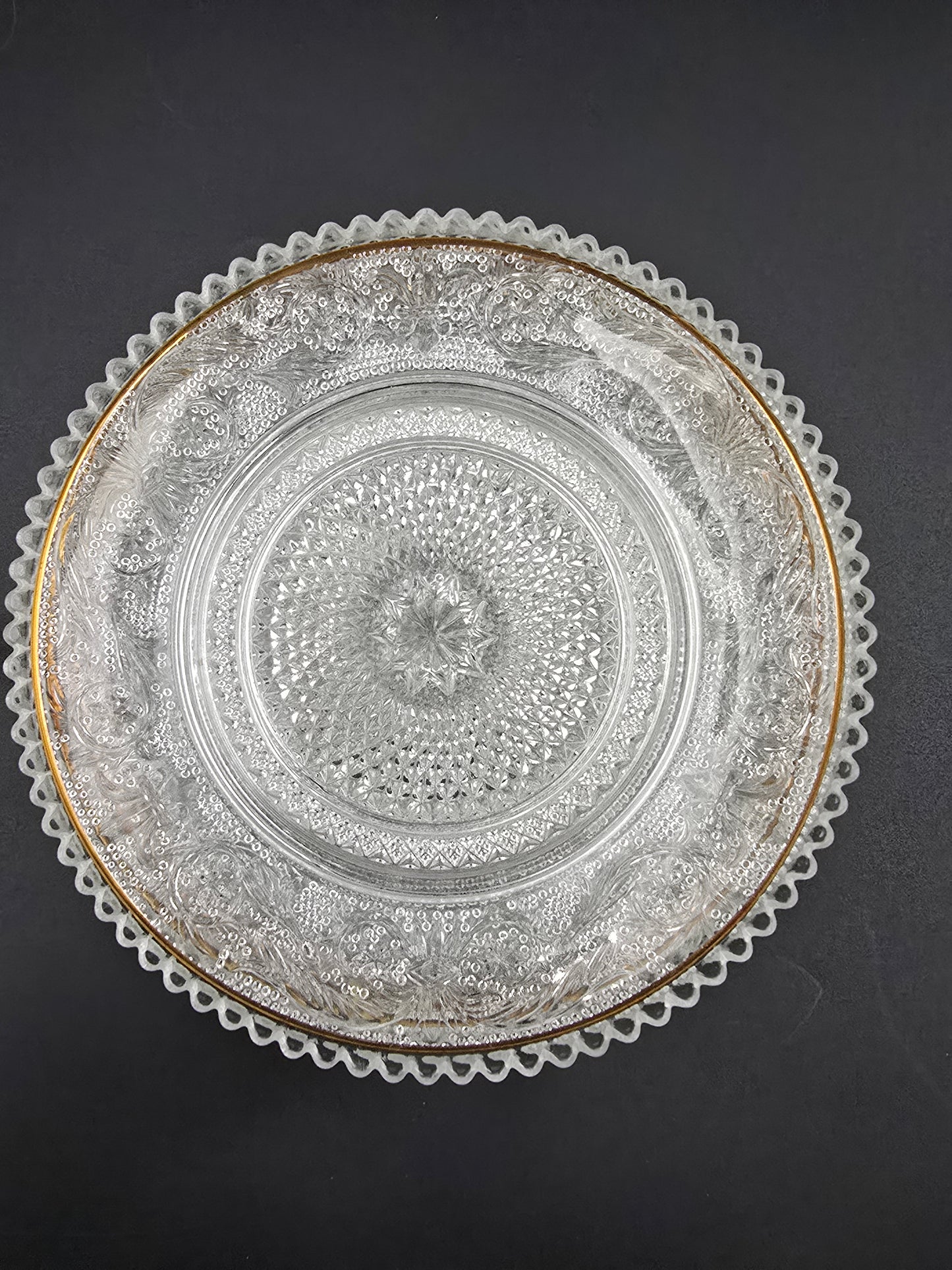 Set of 6 Vintage Pressed glass side plates. 15cm