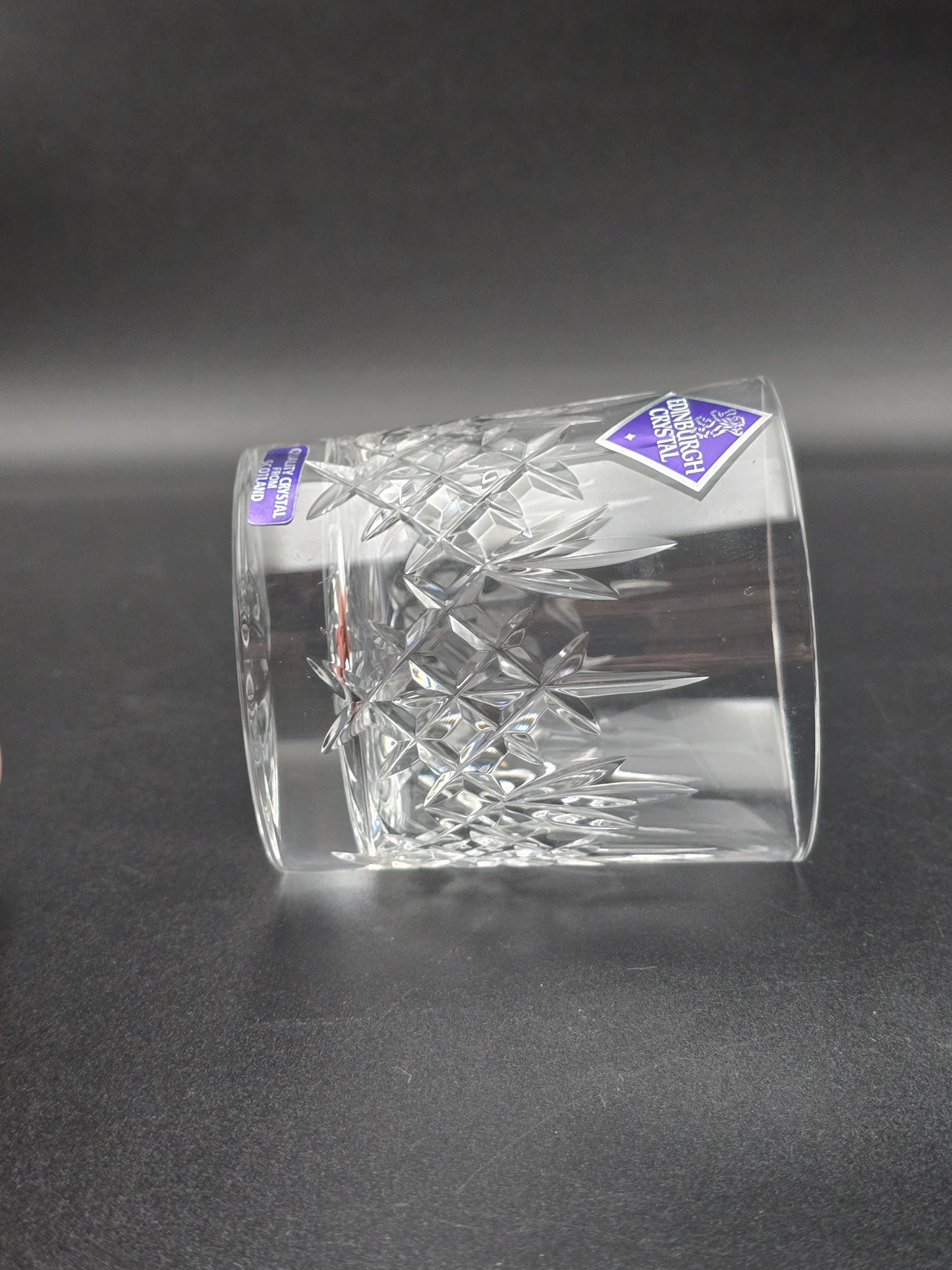 Set of 6 Vintage Edinburgh Crystal Lomond Pattern Crystal whisky tumblers. Boxed. 7oz