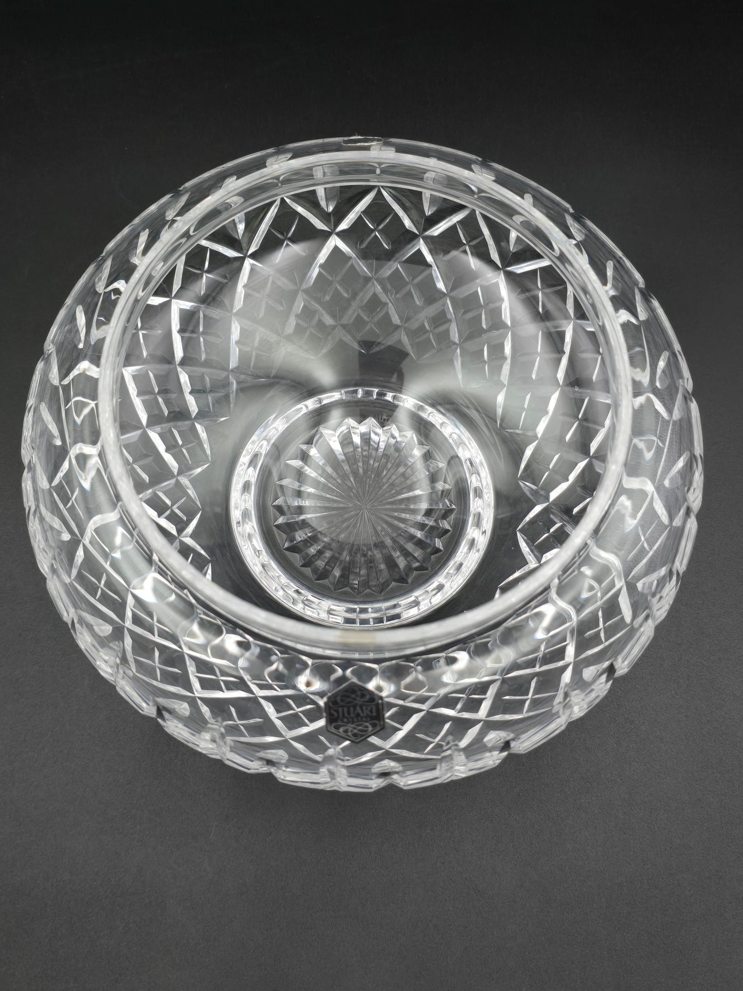 Stuart Crystal Shaftesbury Pattern Rose Bowl – Large 7.5" Vintage Posy Bowl – Heavyweight Cut Glass with Etched Mark & Starburst Base – 1.8kg Display Bowl