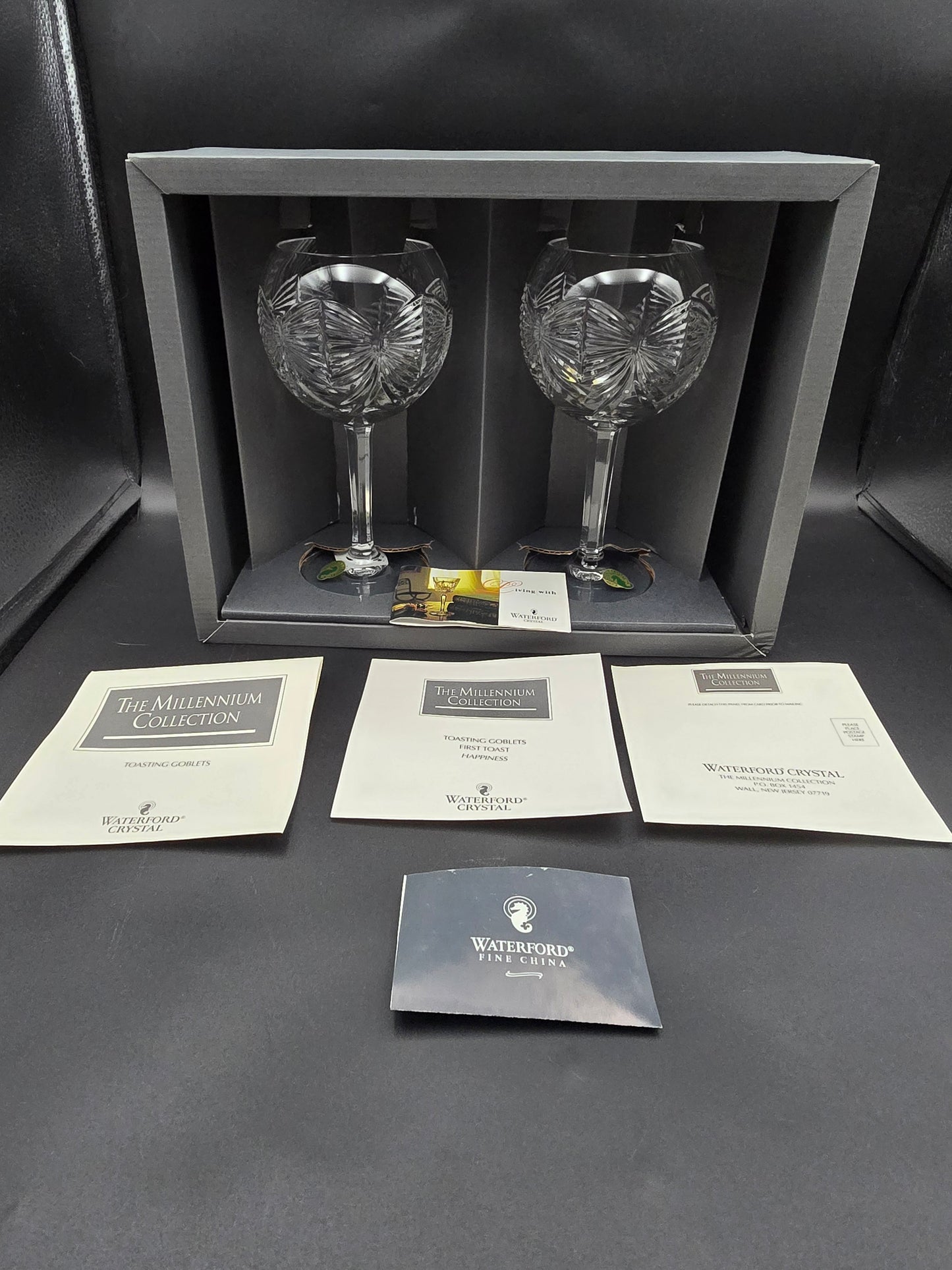 Waterford Crystal The Millennium Collection Toasting Goblets Pair. First Toast - Happiness. Boxed.