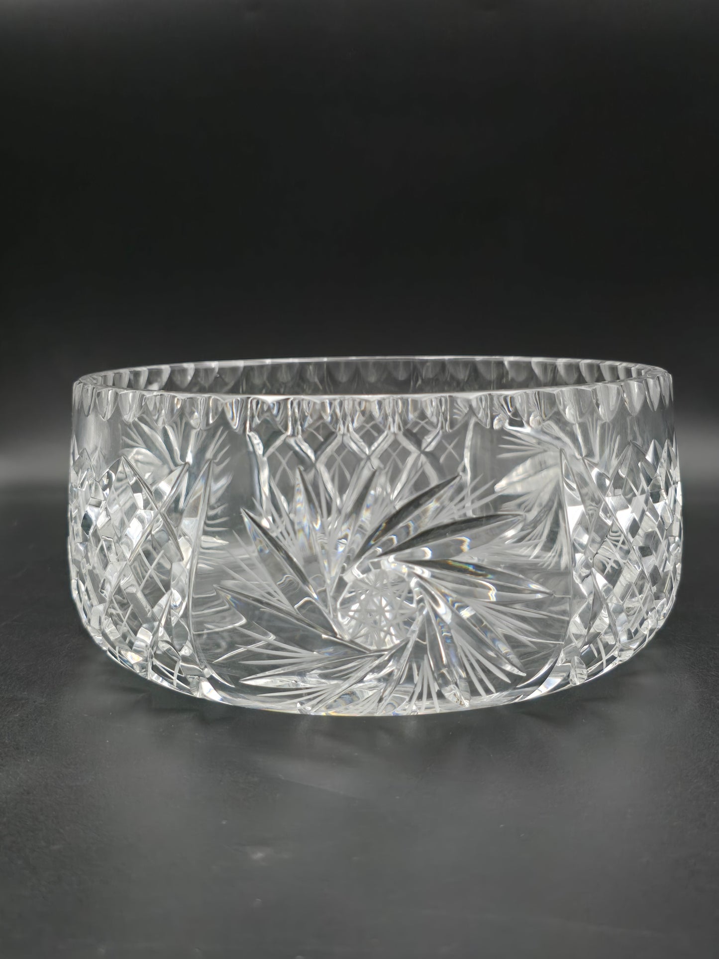 Bohemia 8-Inch Hand-Cut Lead Crystal Fruit Bowl | Pinwheel Pattern | Star Base | Boxed | Made in Czech Republic | Heavy Crystal