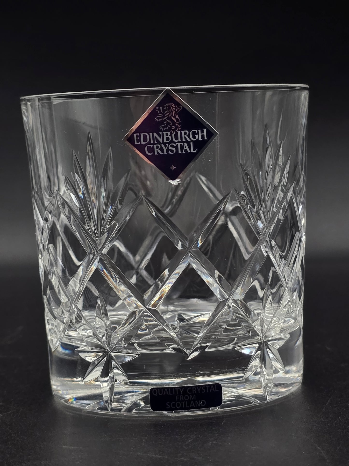 Set of 4 Edinburgh Crystal Kelso 10 oz Tumblers – Star‑Pattern Base, Boxed & Stickered, Scottish Cut Glass