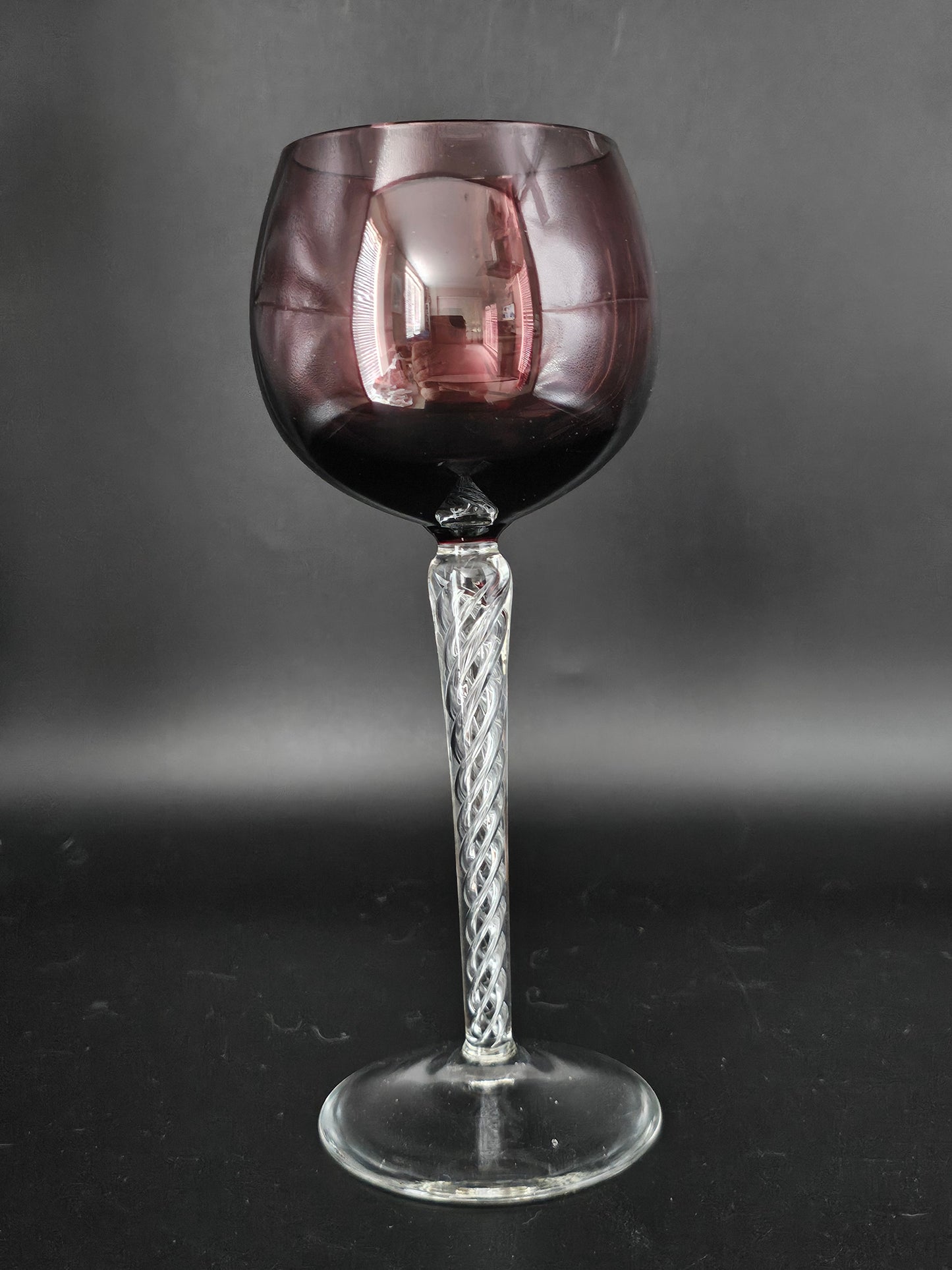 Set of 6 Coloured Air Twist Stem Coloured Crystal Hock Glasses. 250ml