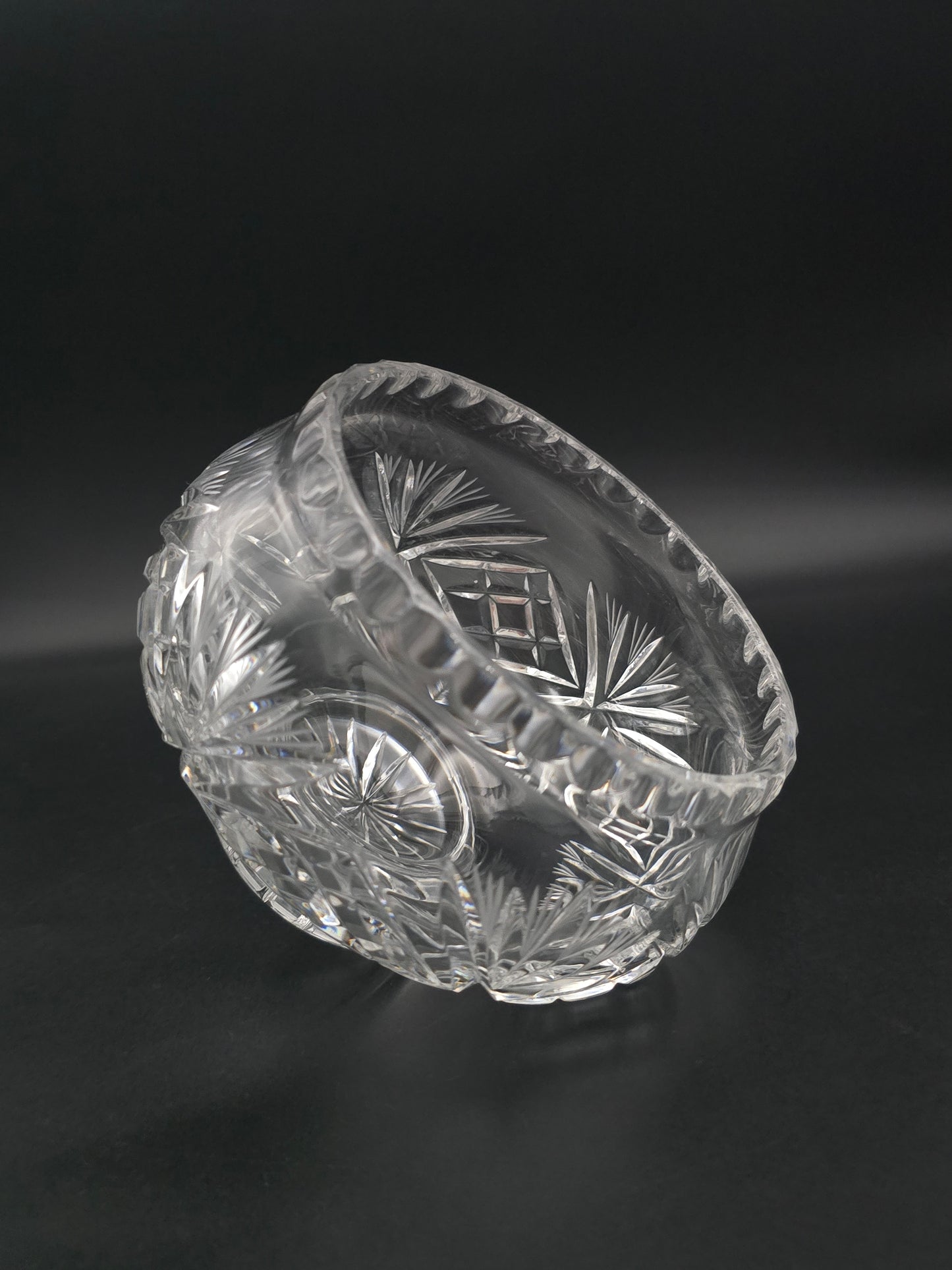 Vintage 5½" Crystal Rose Bowl – Fluted & Cross Cut Glass Posy Vase with Star Base, c.1970s