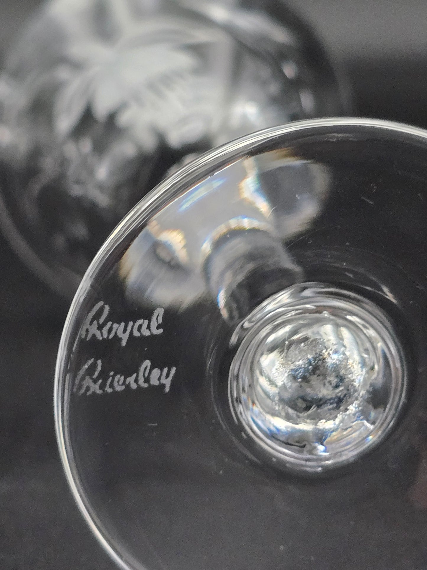 Set of 4 Royal Brierley Fuchsia Pattern Crystal Sherry or Port Glasses – 80ml – Signed, Heavy, Vintage English Crystal