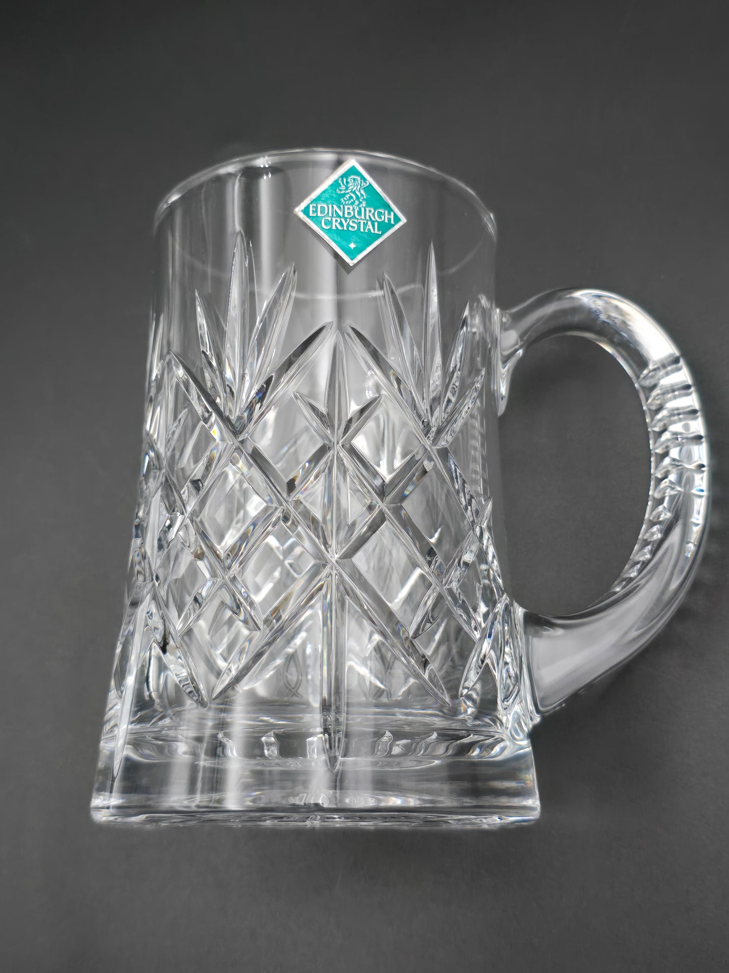 Vintage Cut Crystal Pint Tankard | Star Cut Base | Textured Handle | 14cm Tall | British Crystal Beer Mug | Gift for Him