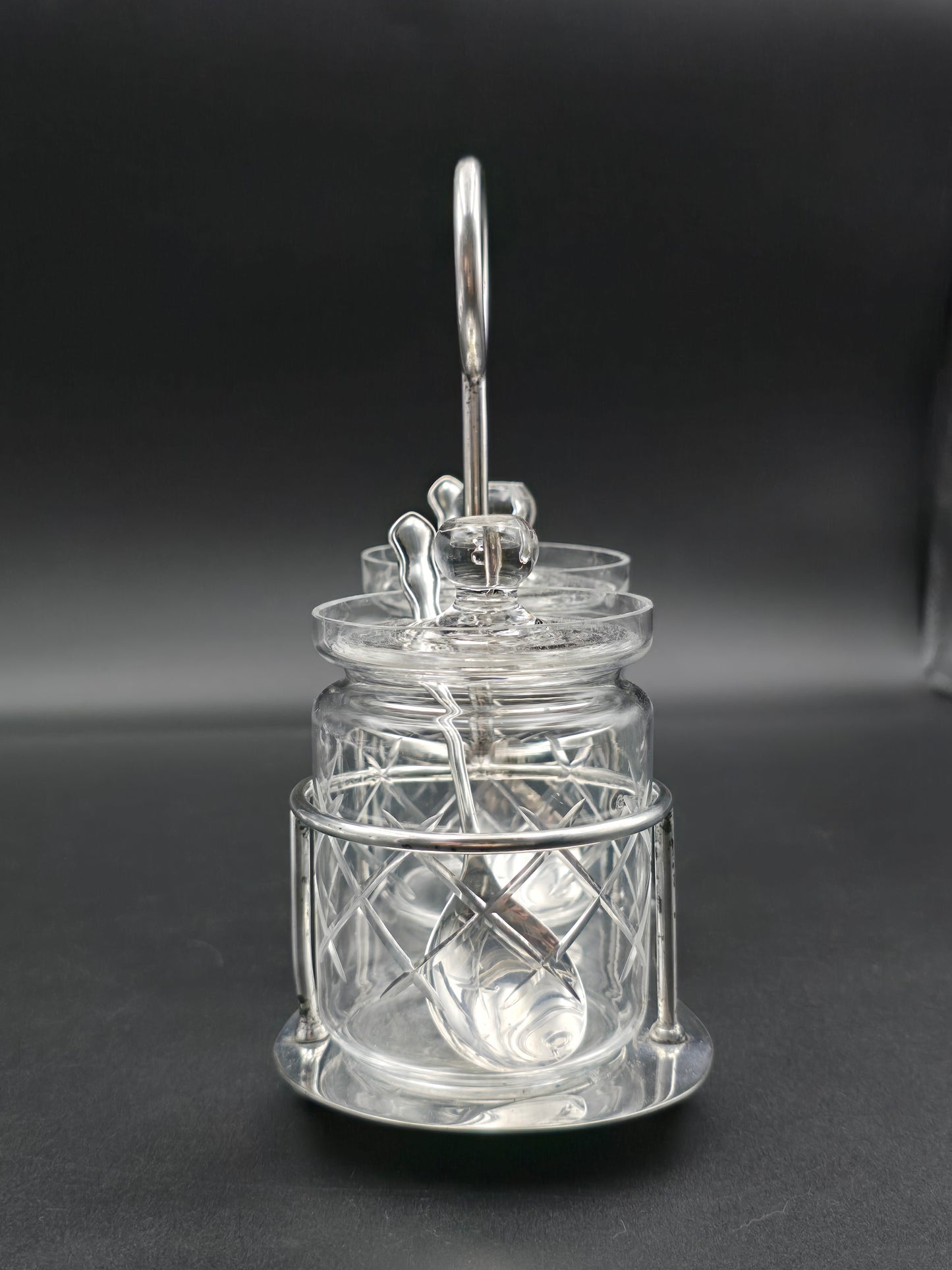 Edwardian Double Jam or Pickle Jar Set – EPNS Tray with Solid Silver Spoons (Birmingham 1907) – Antique Preserve Dish