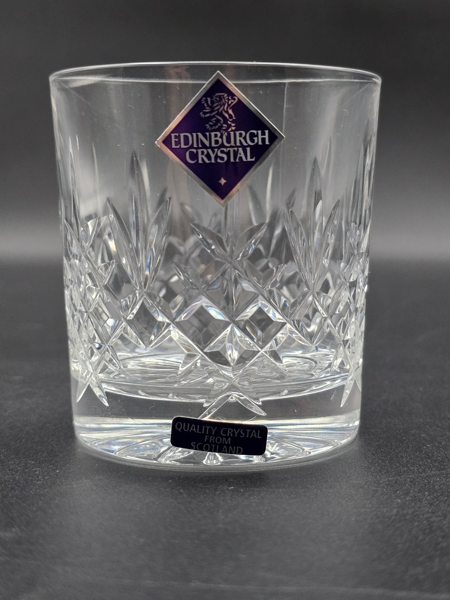 Set of 6 Vintage Edinburgh Crystal Lomond Pattern Crystal whisky tumblers. Boxed. 7oz