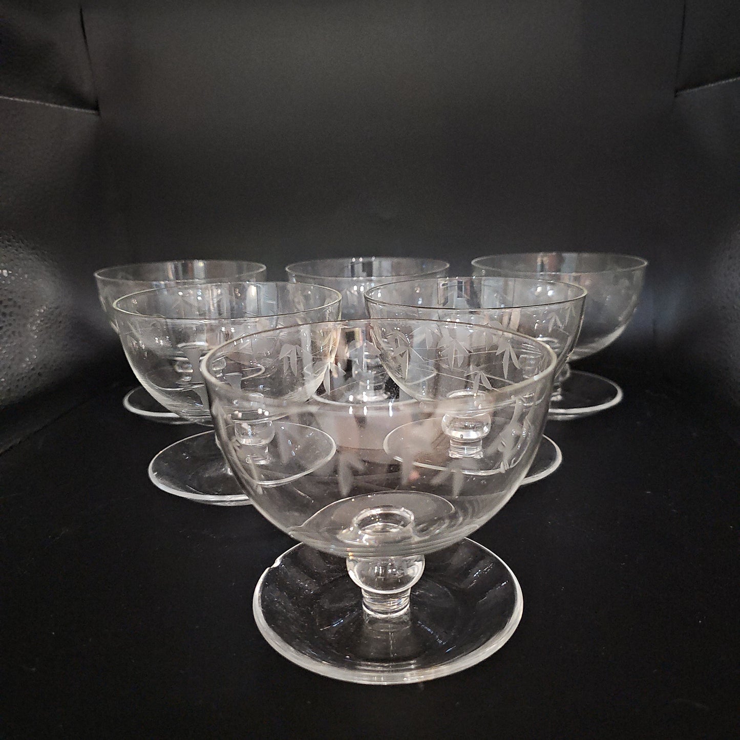 Set of 6 Crystal Noritake Bamboo Ice cream Sundae bowls.