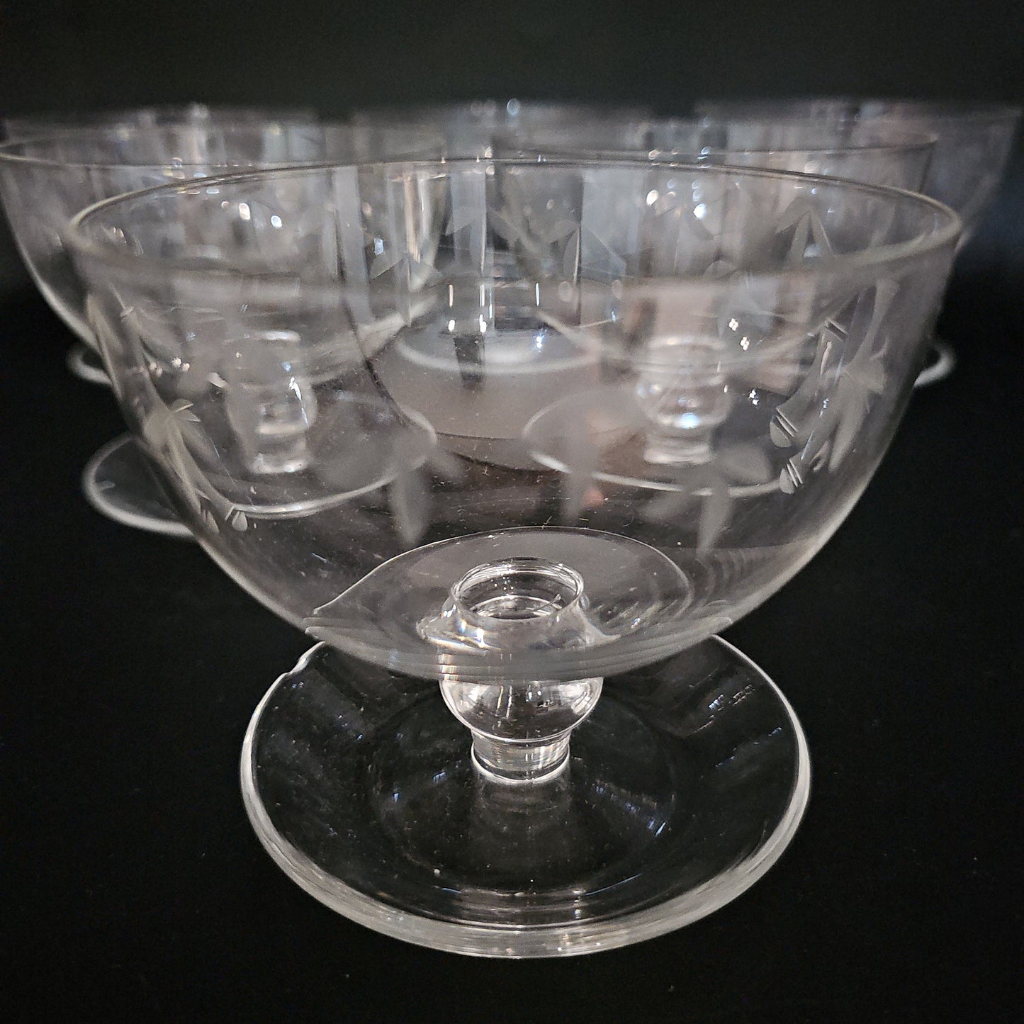 Set of 6 Crystal Noritake Bamboo Ice cream Sundae bowls.