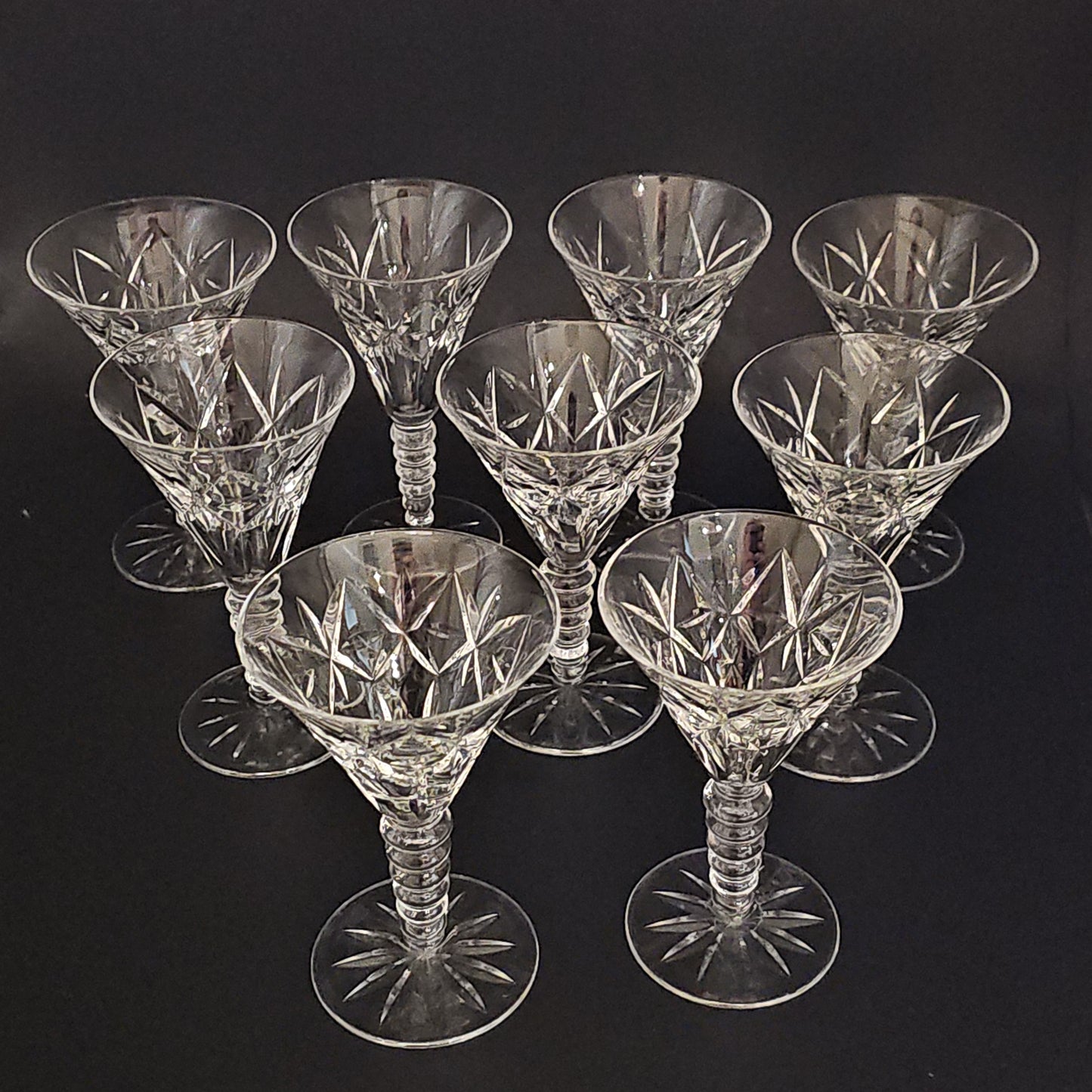 Set of 9 Vintage Crystal Stems Glasses.