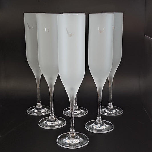 Set of 6 Grey Goose Frosted Crystal Champagne flutes