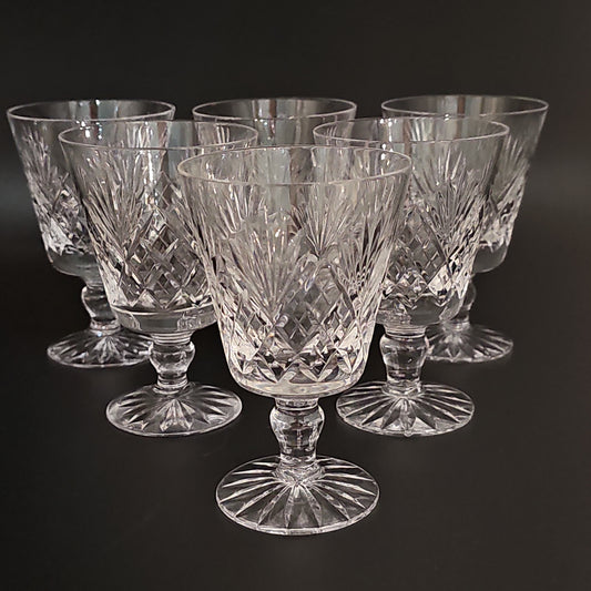 Royal Doulton Juno pattern set of 6 small Crystal Wine glasses. 150ml