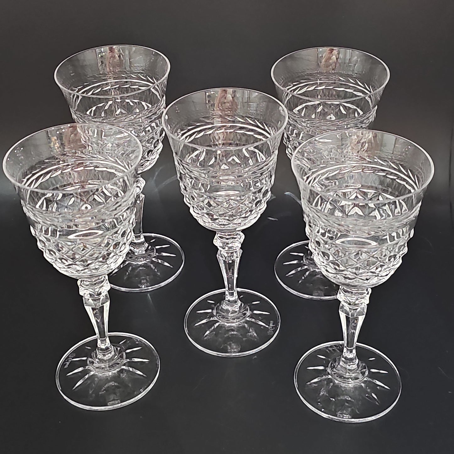 Galway Crystal Leah Pattern Wine Glasses x 5. 175ml