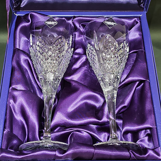 Edinburgh Crystal Millennium Collection large Pair of wine glasses in Original Box.300ml 22cm