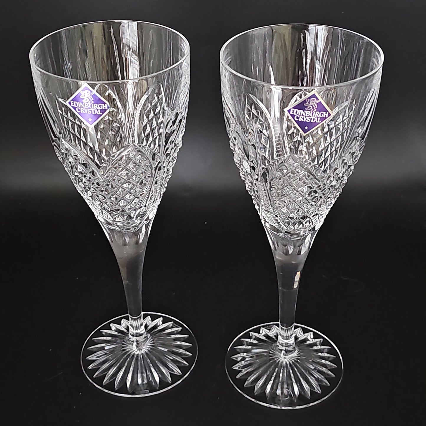 Edinburgh Crystal Millennium Collection large Pair of wine glasses in Original Box.300ml 22cm